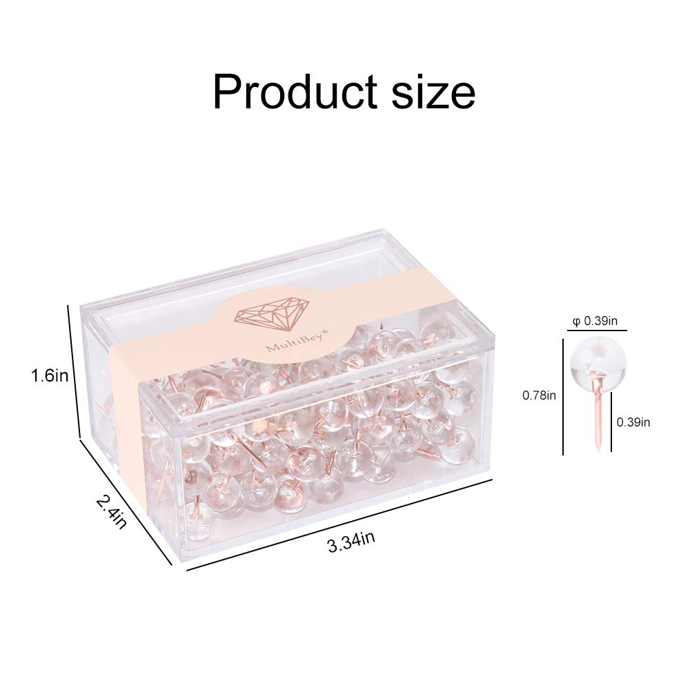 120-Count Rose Gold Steel Point Clear Round Head Push Pins - Thumb Tacks for Cork Board, Bulletin Board & Office Organization | Perfect for Home, School & Office Use