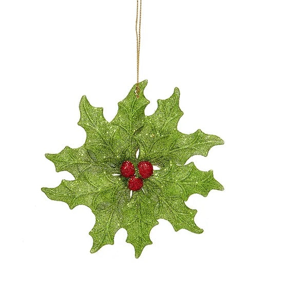 4.6 Inch Glittered Holly Leaf Christmas Ornament - Festive Holiday Decor for Tree, Wreath, and Home Decorations