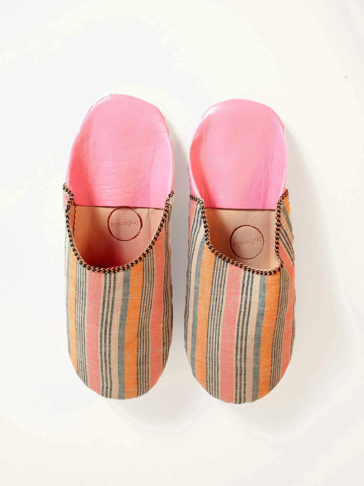 Margot Linen Babouche Slippers for Women - Comfortable Tangerine Striped House Shoes | Perfect for Home, Lounge & Indoor Use