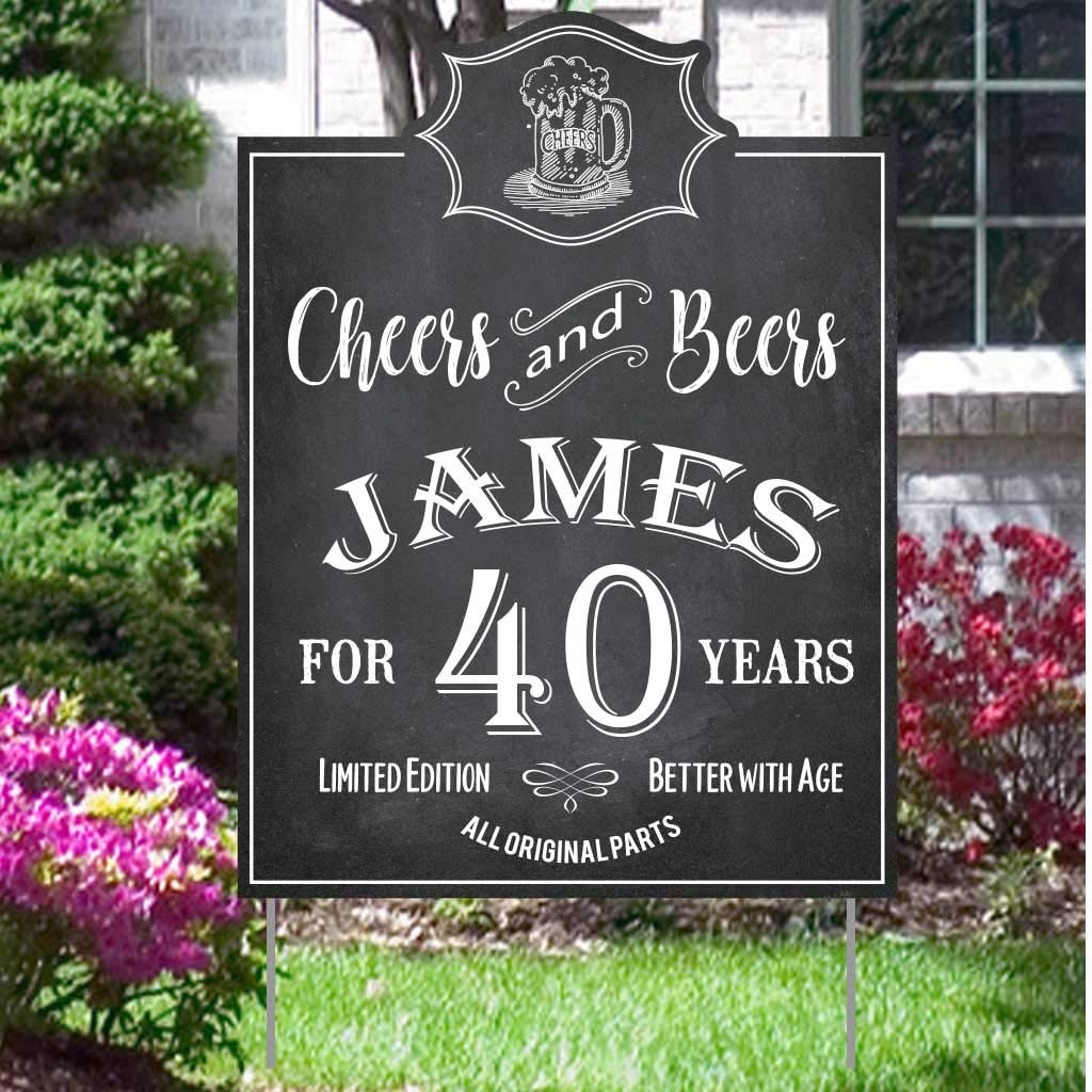 Custom 40th Birthday Yard Sign - Cheers to 40 Years Beer Theme Party Decor (17x23 inches) | Personalized Outdoor Lawn Decoration for Anniversary Celebrations & Backyard Parties