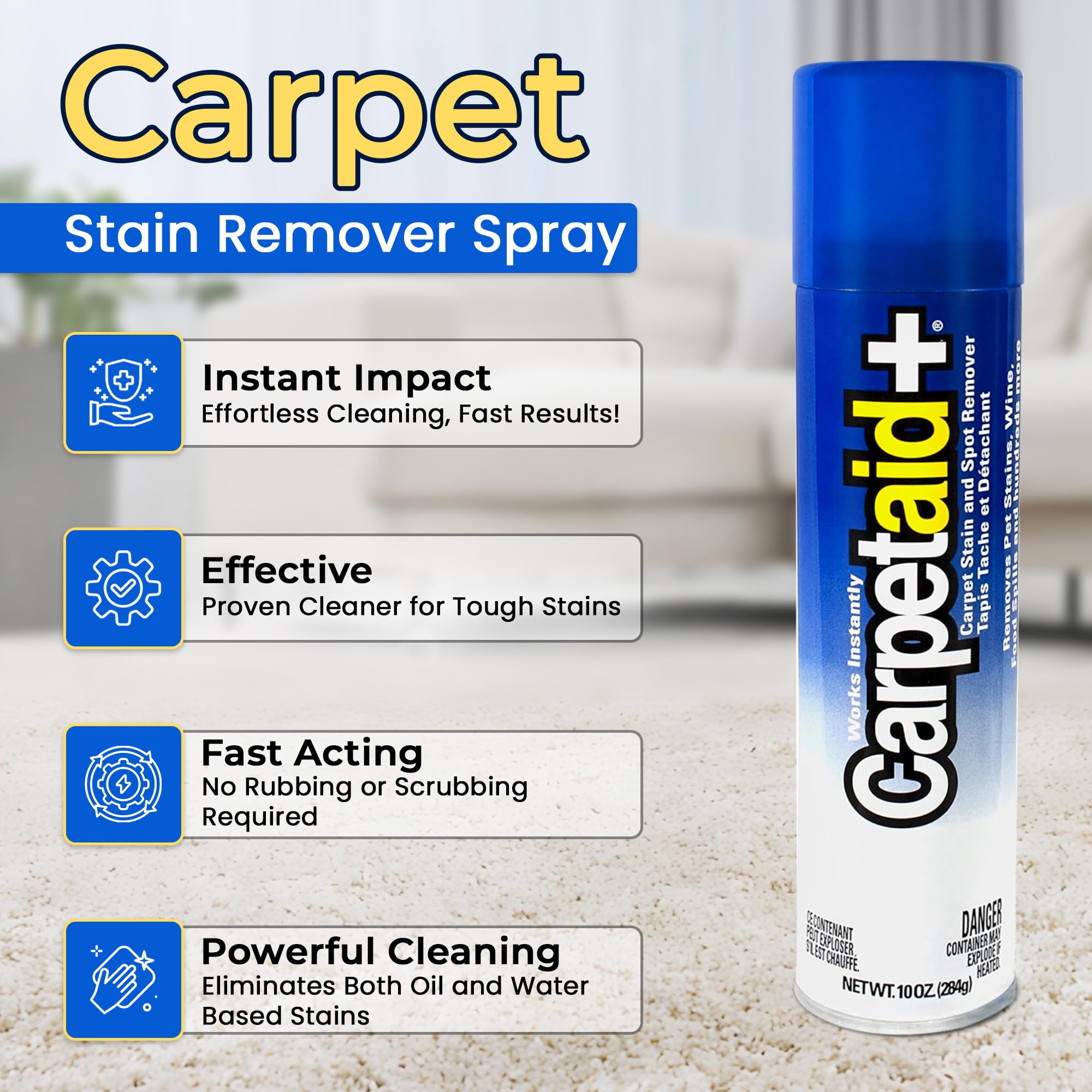 Powerful Carpet Stain Remover Spray - 2 Pack | Deep Cleaning Formula for Pet Stains, Wine Spots, Oil & Dirt | Upholstery & Carpet Cleaner for Tough Stains | Perfect for Home, Office & Pet Owners