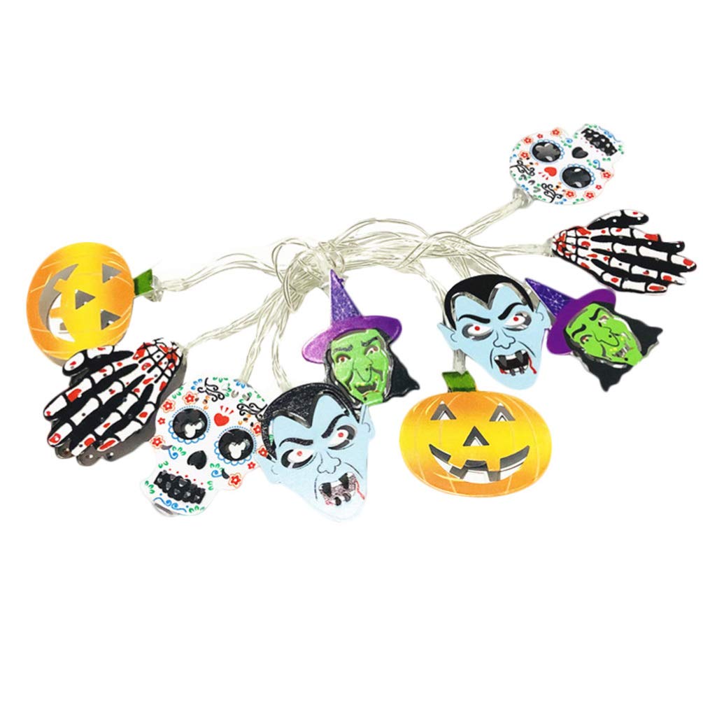 OSALADI Halloween String Lights - 10 LED Fairy Lights with Pumpkin & Skull Designs for Witch Decorations - Perfect for Halloween Party, Home, and Outdoor Decor (Assorted Colors, Battery Not Included) - Ideal for Spooky Nights, Themed Parties & Seasonal Home Ambiance