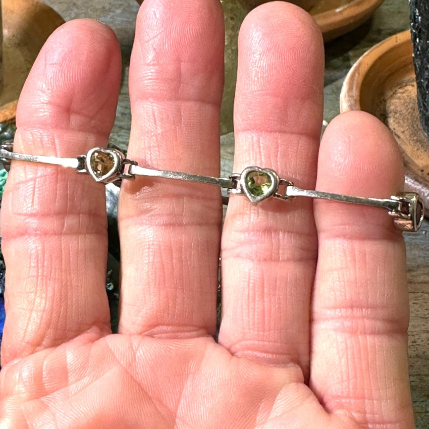 Sterling Silver Heart Gemstone Bracelet - Vintage Style Dainty Jewelry for Women, Perfect for Valentine's Day Gifts, Anniversary & Everyday Wear