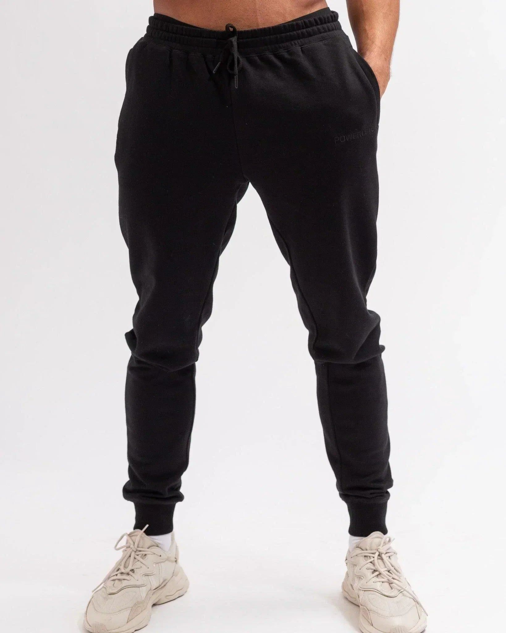 Powerlete Evolve Men's Joggers - Blackout Sweatpants for Running, Gym & Lounge | Comfortable Athletic Pants with Stretch Fabric