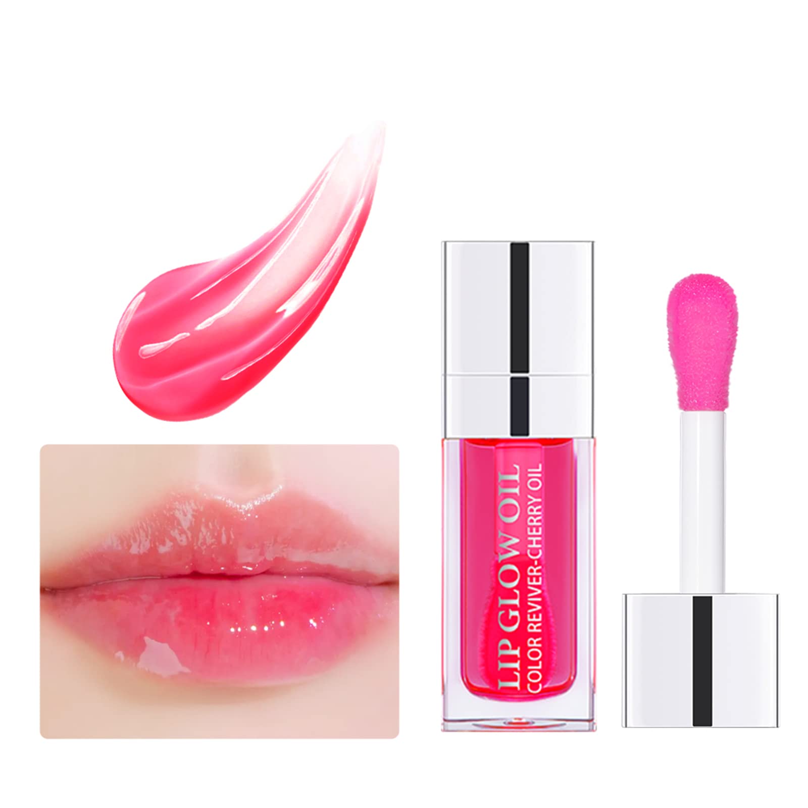 Hydrating Lip Glow Oil - Long Lasting Plumping Lip Gloss with Nourishing Vitamin E, Transparent Tinted Lip Oil for Soft & Sexy Plump Lips (#15 Cherry) - Perfect for Daily Moisture, Night Care & Makeup Looks