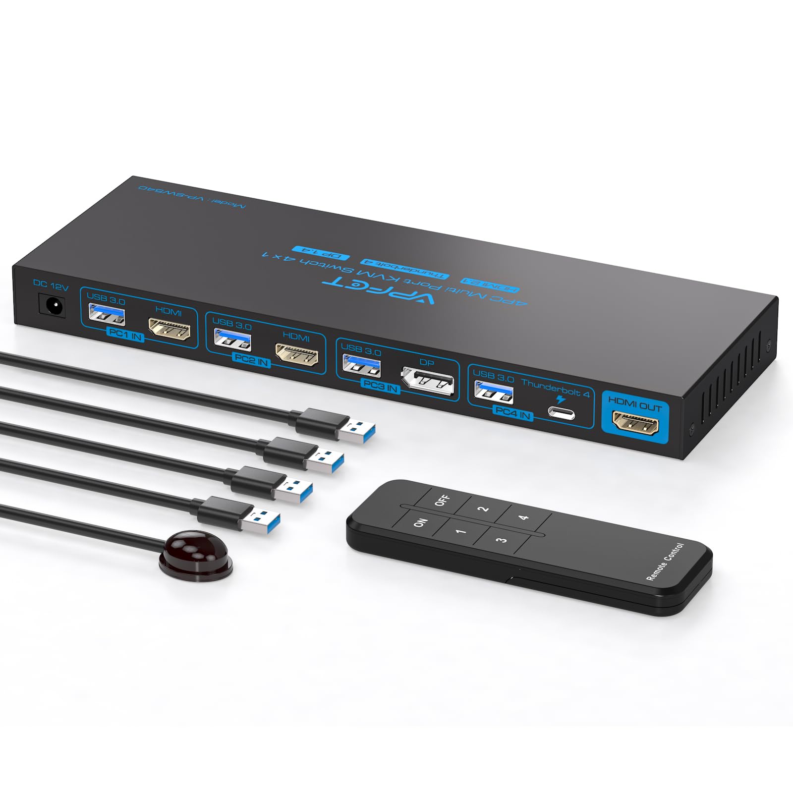 AILVLVNG 4K 144Hz KVM Switch 4 Port - USB 3.0, DisplayPort, 2 HDMI & USB-C - Control 4 Computers with 1 Monitor & Keyboard/Mouse | Perfect for Gaming, Office & Multi-Tasking Setup
