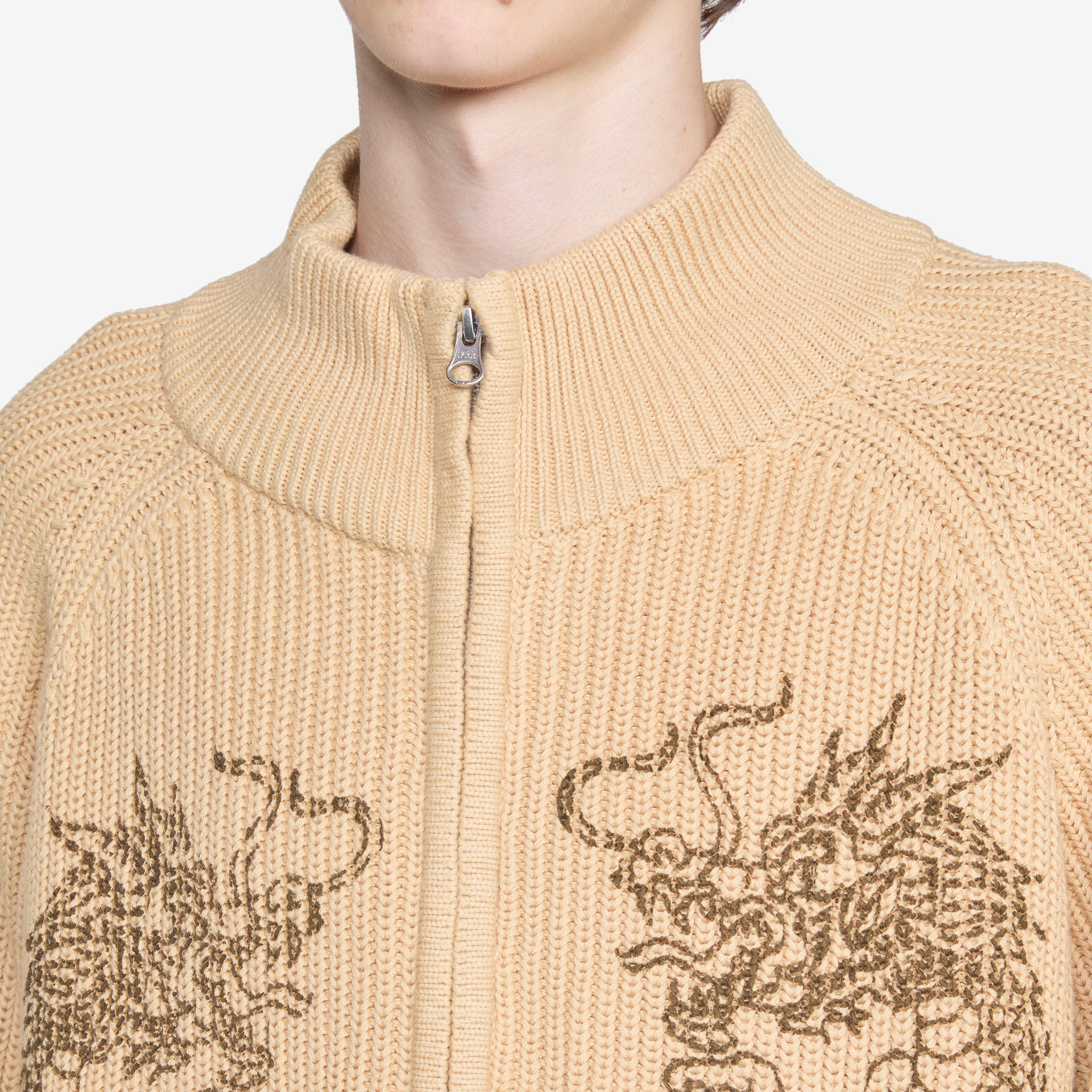 Dragon Zip Thru Knit Sweater Sand - Stylish & Comfortable Pullover for Men & Women - Perfect for Casual Wear, Outdoor Activities & Travel