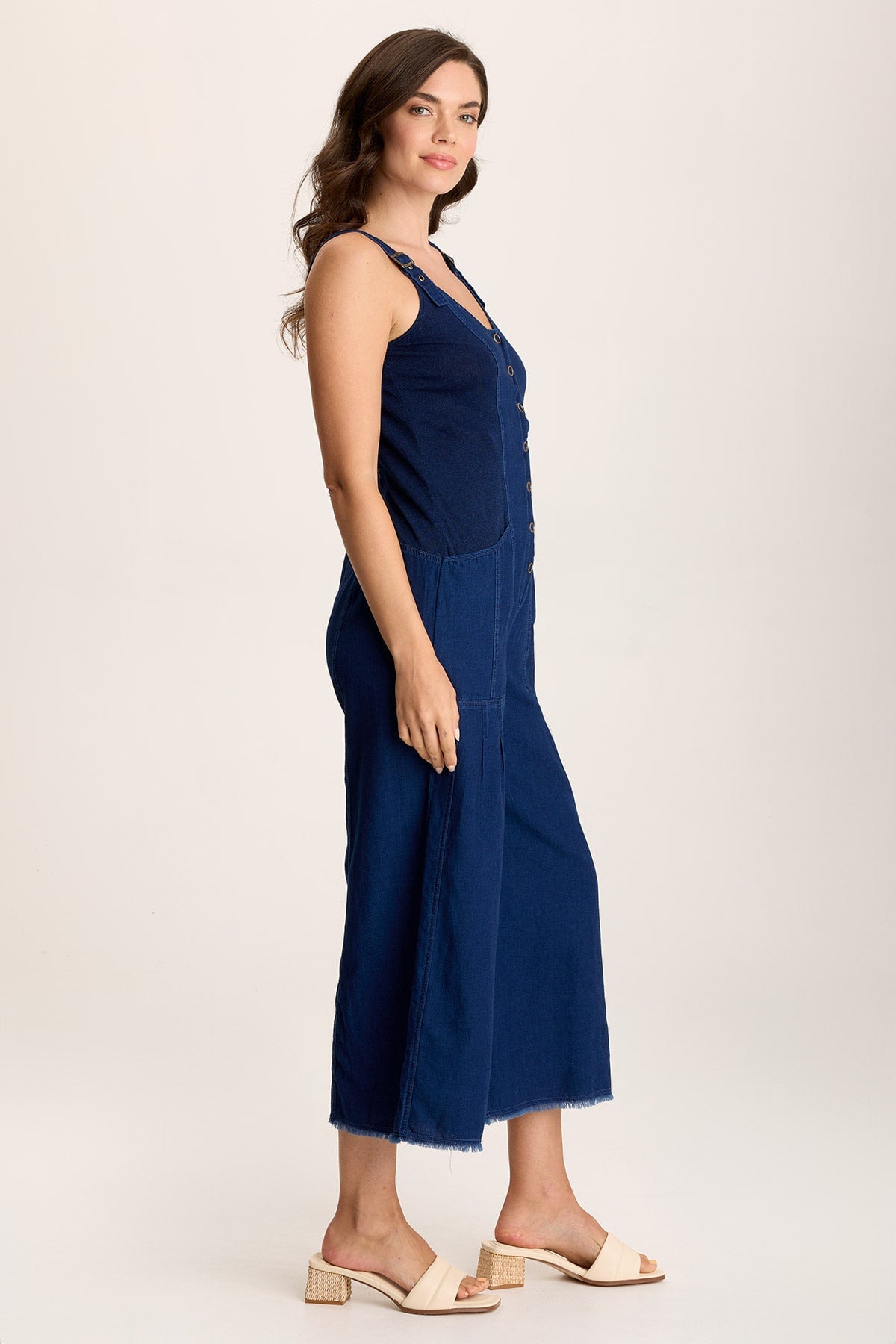 Jalila Women's Mock Denim Jumpsuit - Stretch Indigo Twill Romper with Pockets | Casual Outfit for Summer, Streetwear & Date Night