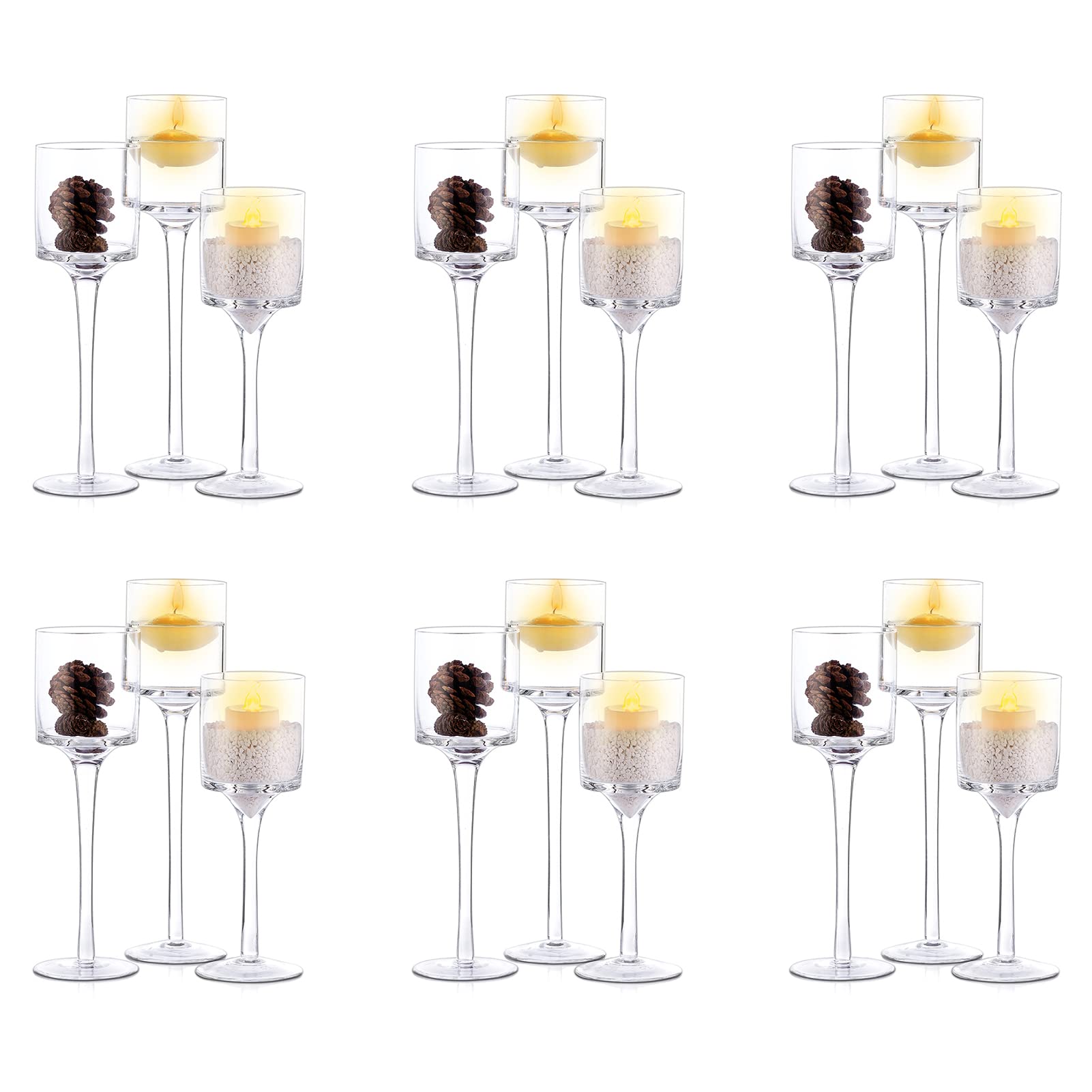 18-Piece Nuptio Tall Glass Candle Holders for Floating & Pillar Candles - Clear Long Stem Candle Stands for Wedding Centerpieces, Home Decor, Party Tables - Perfect for Romantic Dinners, Spa Nights & Holiday Decorations