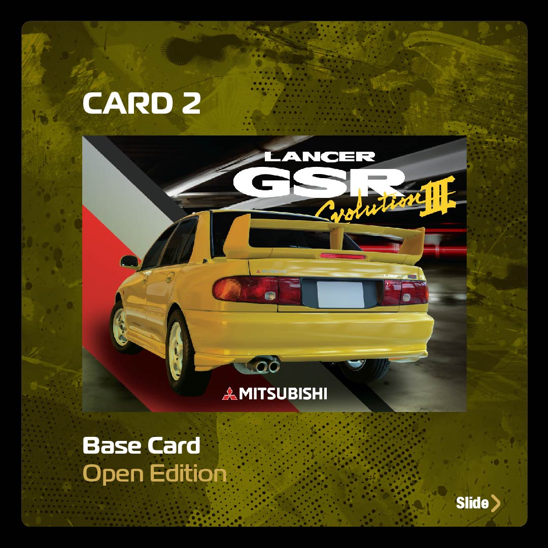 Tarmac Works 1/64 Scale Mitsubishi Lancer GSR Evolution III Diecast Model Car - Yellow with Tarmac Cards - Collectible Miniature Vehicle for Display & Racing Scenes - GLOBAL64 Series