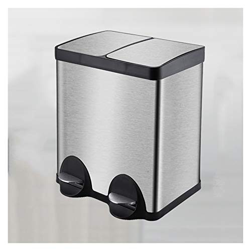 Stainless Steel Step Trash Can with Pedal - 40L/10.5 Gallon Dual Compartment Garbage Bin for Waste Sorting | Large Capacity, Covered & Odor-Proof | Ideal for Kitchen, Office, and Home Use