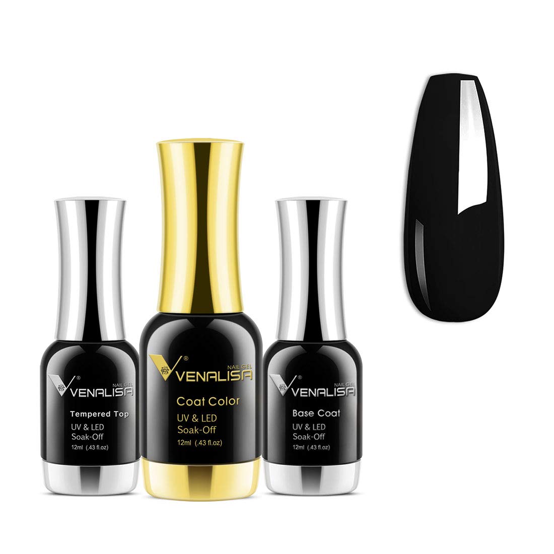 3 PCS 12ML Black Gel Nail Polish Kit with Base & Top Coat - Long Lasting UV LED Soak Off Nail Art Set for Salon & Home Manicure - Perfect for Parties, Weddings & Special Occasions