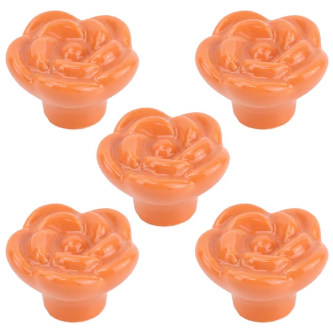 Vintage Ceramic Floral Door Knobs - Set of 5 for Cabinets, Dressers & Wardrobes - Elegant Rose Design Kitchen & Furniture Hardware - Perfect for Home Decor & DIY Projects