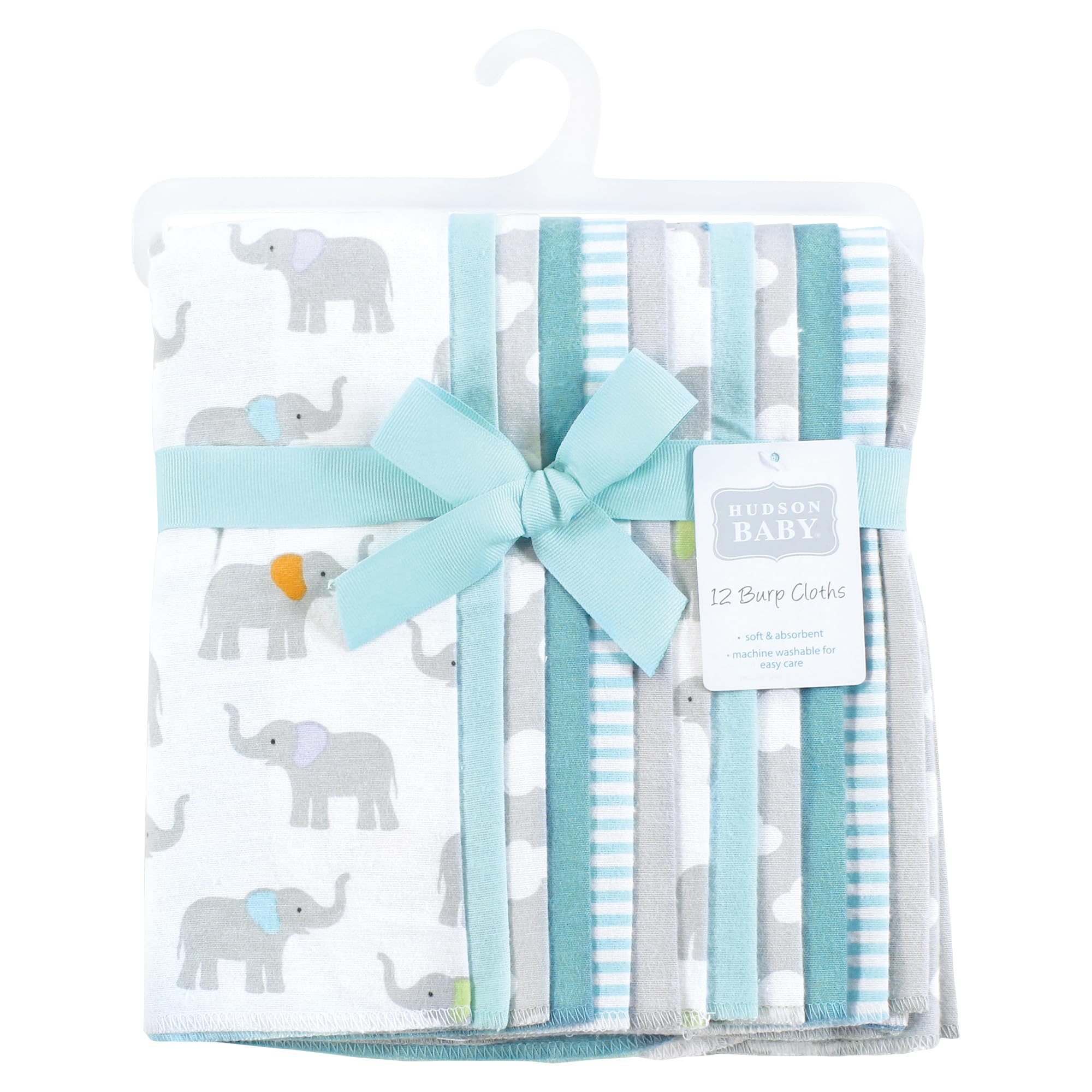 Hudson Baby Unisex Flannel Burp Cloths 12-Pack - Soft Teal Elephant Design - Perfect for Newborns & Infants - Ideal for Feeding, Spit-Up & Messy Moments