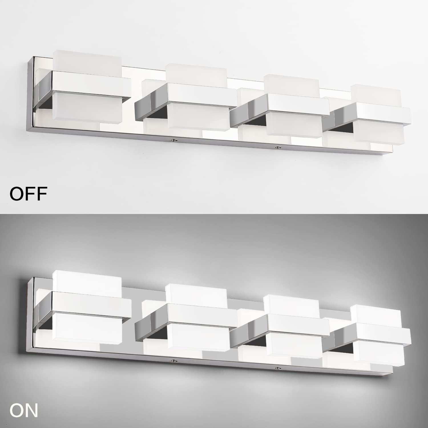 SOLFART 4-Light Chrome Modern LED Bathroom Vanity Light Fixture - 27 Inch Dimmable White Light for Mirror - Perfect for Bathroom, Powder Room & Dressing Area Makeup Lighting