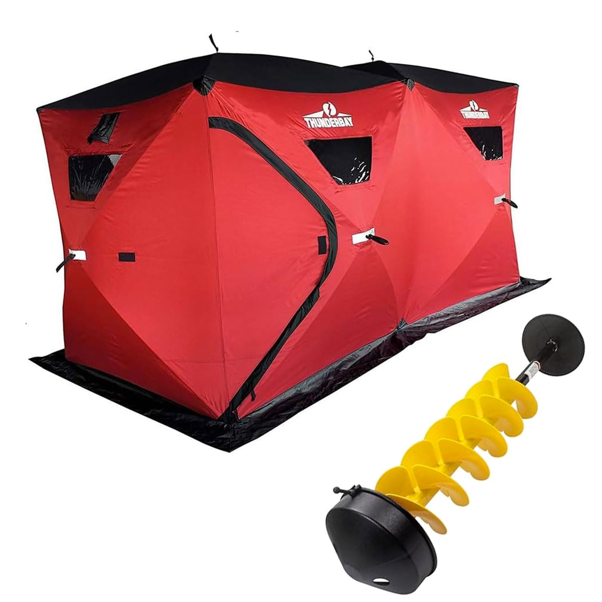 THUNDERBAY Pop-Up Ice Fishing Shelter - 68-112 Sq Ft Portable Hub Tent for 6-8 People | Winter Ice Shanty for Family & Group Fishing Trips | Perfect for Lake, River & Outdoor Ice Adventures