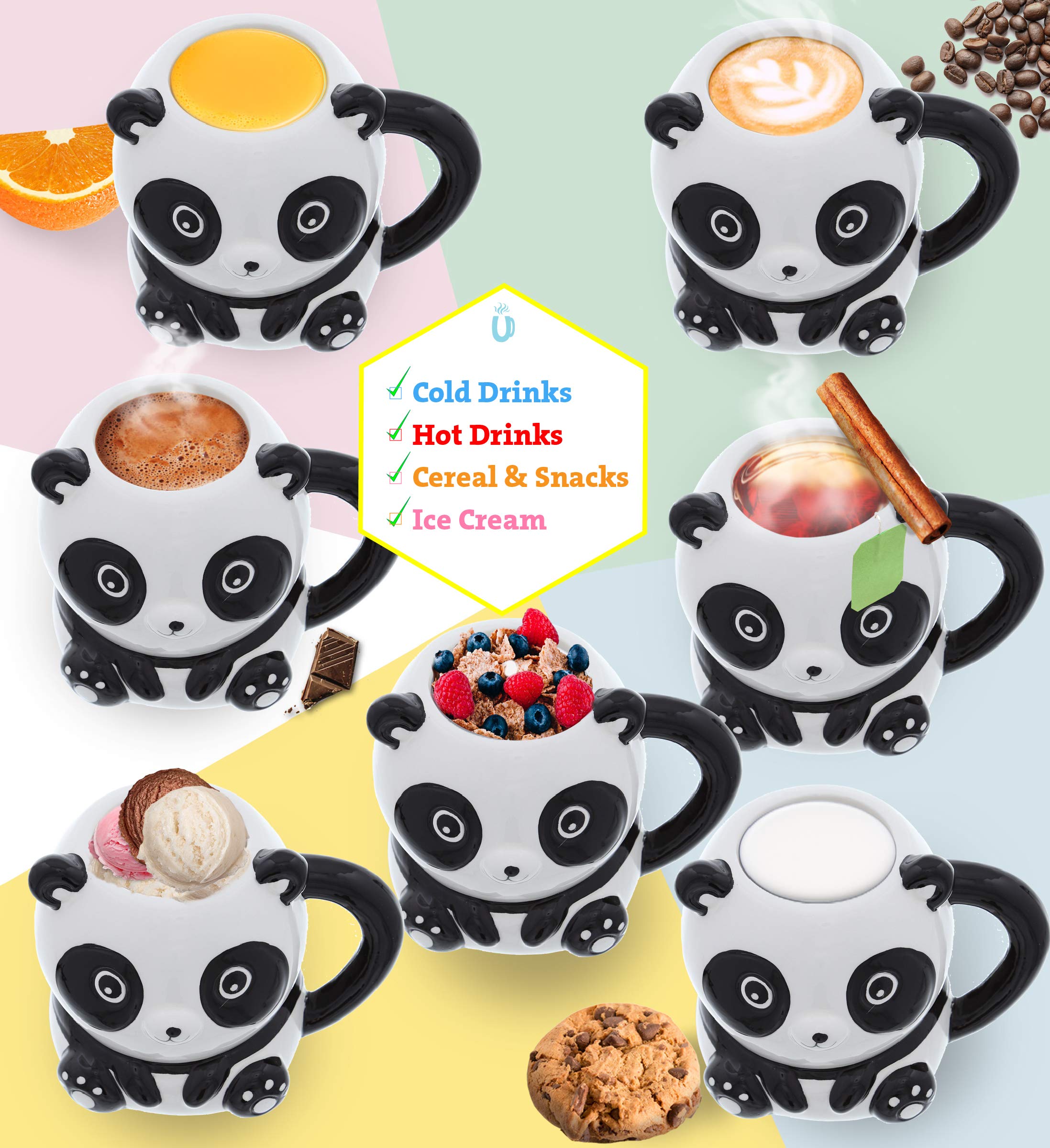 Cute Panda Coffee Mug for Women & Men - 17oz Ceramic Cup for Hot/Cold Drinks - Perfect Gift & Office Use
