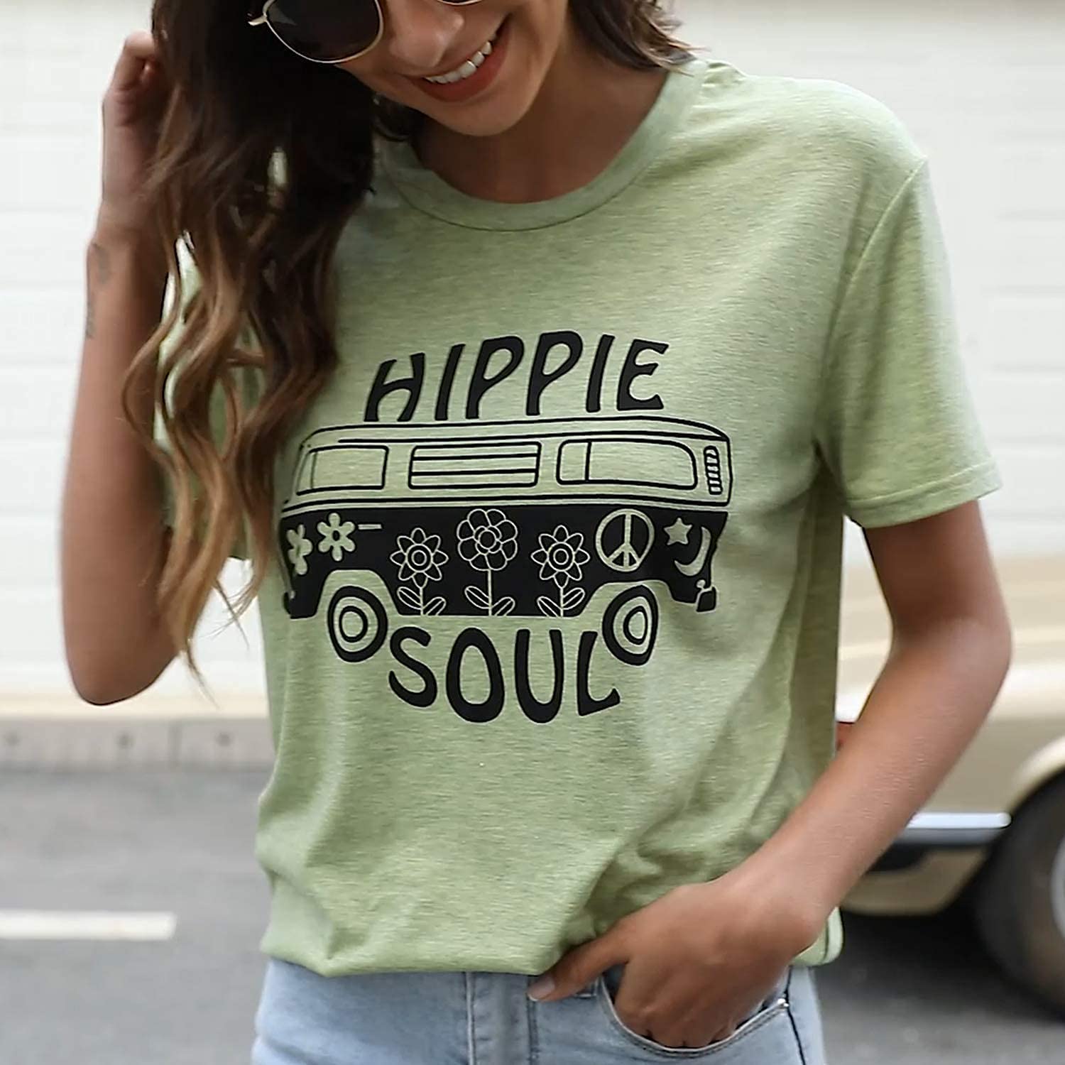 BLANCHES Women's Vintage Graphic Tee - Hippie Style Summer Tops with Crew Neck & Short Sleeve | Casual Boho Shirt for Music Festivals, Beach Outings & Everyday Wear