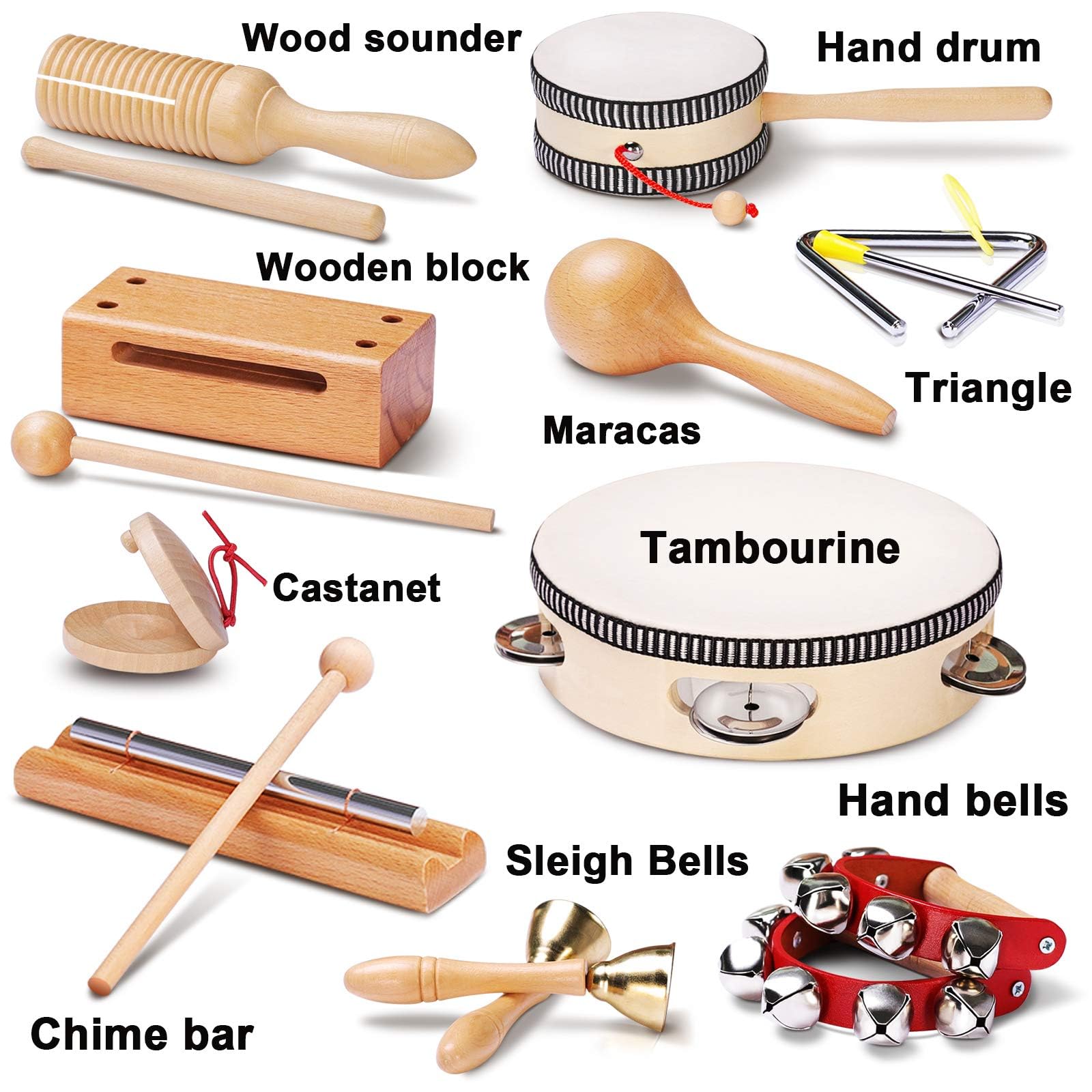 LOOIKOOS Montessori Wooden Musical Instruments for Toddlers 1-3 Years - Natural Percussion Toy Set for Kids Ages 5-9 | Preschool Learning Toys for Early Childhood Development | Perfect for Classroom, Home Play & Sensory Exploration