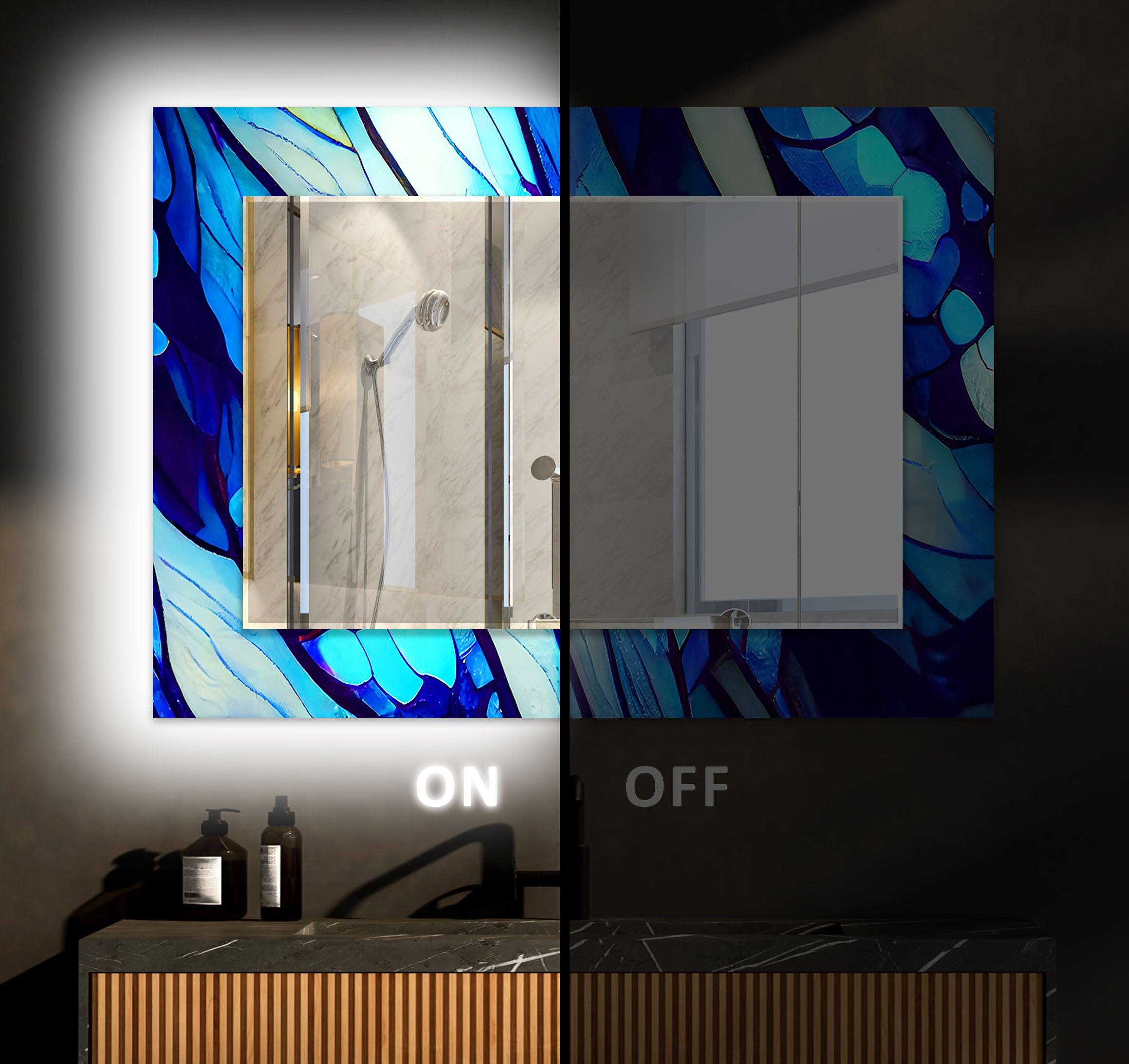 Blue Nacreous Abstract Wall Mirror - Modern Home Decor for Living Room, Bedroom & Entryway - Stylish & Elegant Interior Design Accent