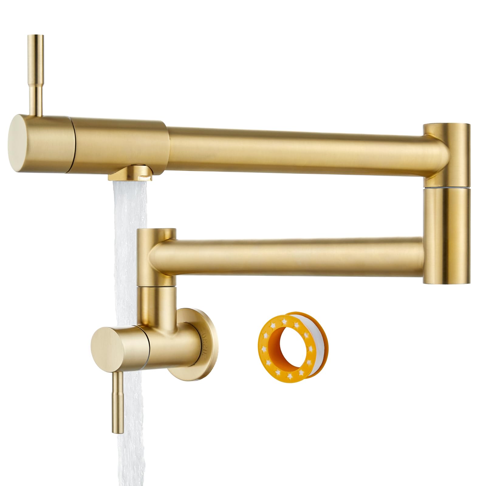 Brassqueen Commercial Grade Stainless Steel Wall Mount Pot Filler Faucet - Brushed Gold Finish, Foldable & Extendable Swing Arm, Single Hole Installation for Kitchen Sink | Perfect for Restaurants, Food Trucks & Home Chef Cooking Stations