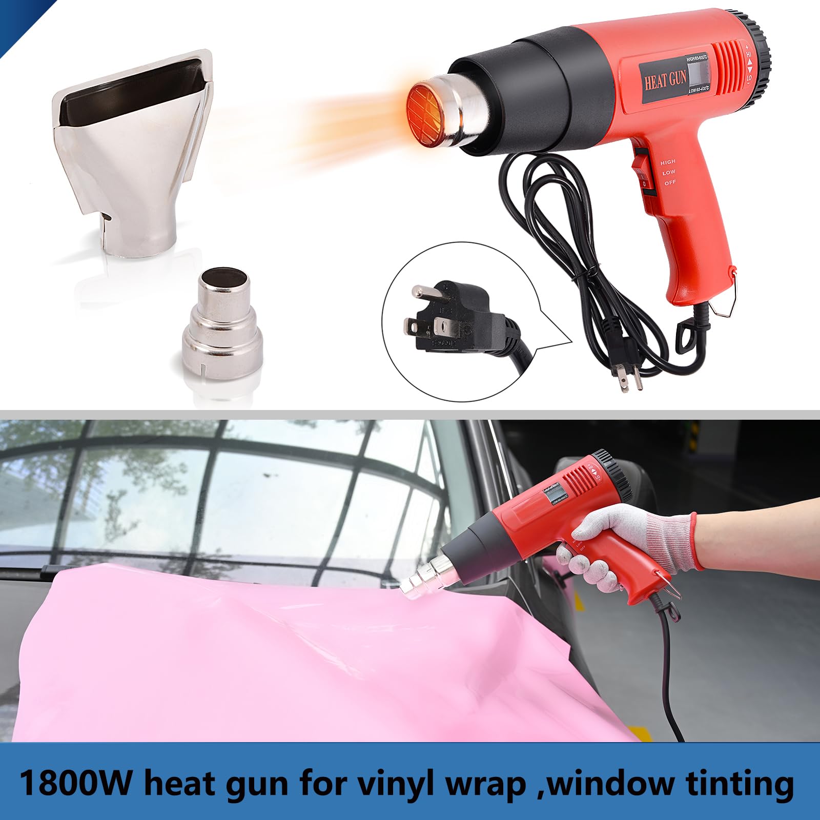 Professional Car Window Tint Kit with Heat Gun, Vinyl Scraper, Gasket Squeegee & Work Gloves - Complete Vinyl Wrap Tool Set for Automotive Window Film, Graphics & Decal Installation - Perfect for DIY Car Wrapping & Professional Auto Detailing