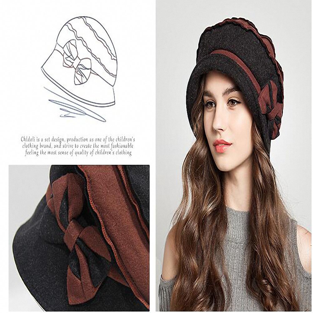 Maitose® Women's Fashion Wool Bucket Hat with Decorative Bow - Winter Warm Beanie for Outdoor Activities, Travel & Casual Wear