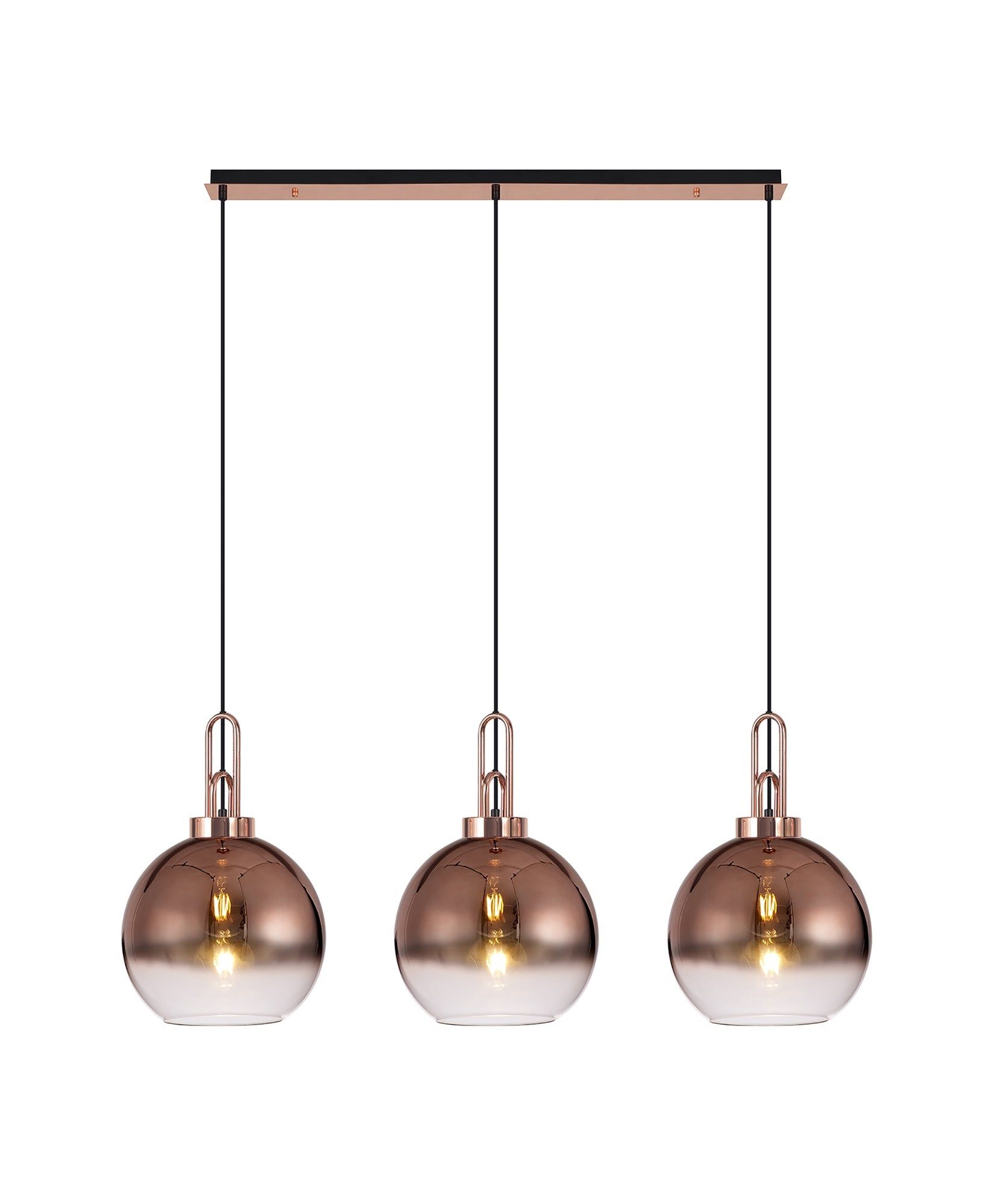Cadiz 3L Kitchen Island Ceiling Light Fixture - E27 Socket, Copper & Matte Black Finish, Multiple Glass Shade Colors, IP20 Rated - Perfect for Dining Room, Bedroom, or Living Room Lighting