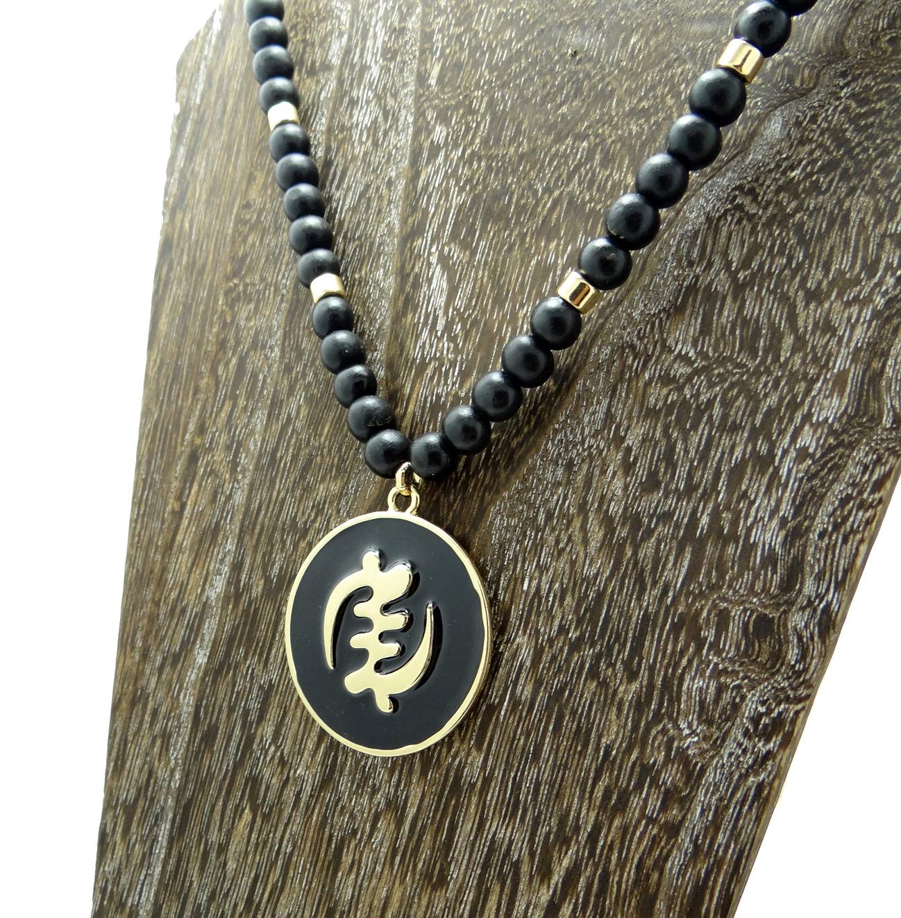 Egyptian Cleopatra Falcon Pendant Necklace - Gold Tone Wooden Beads for Boho Style