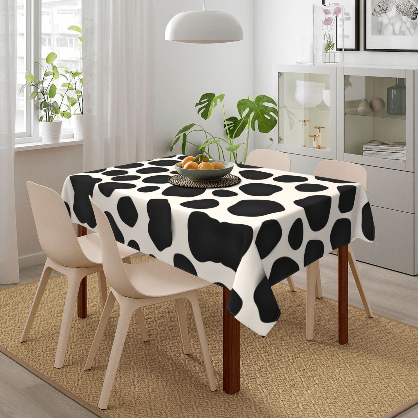 Waterproof Washable Rectangle Tablecloth 54x72 Inch - Cow Print Party Table Cover for Holiday, Camping, Picnic & Indoor Dining - Black