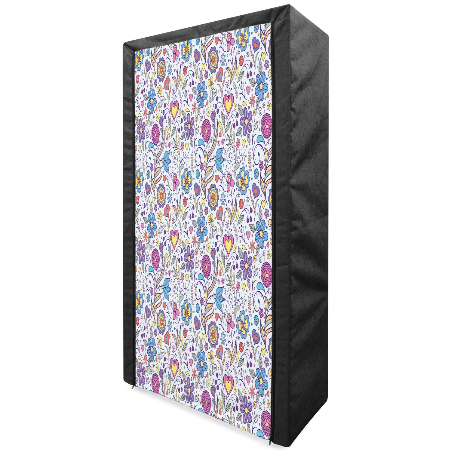 Ambesonne Pastel Portable Fabric Wardrobe - Floral Peonies Daisies Tulips Print Clothing Organizer with Shelves, 33.5 Inch Multicolor Storage Closet for Bedroom, Dorm, Nursery or Travel