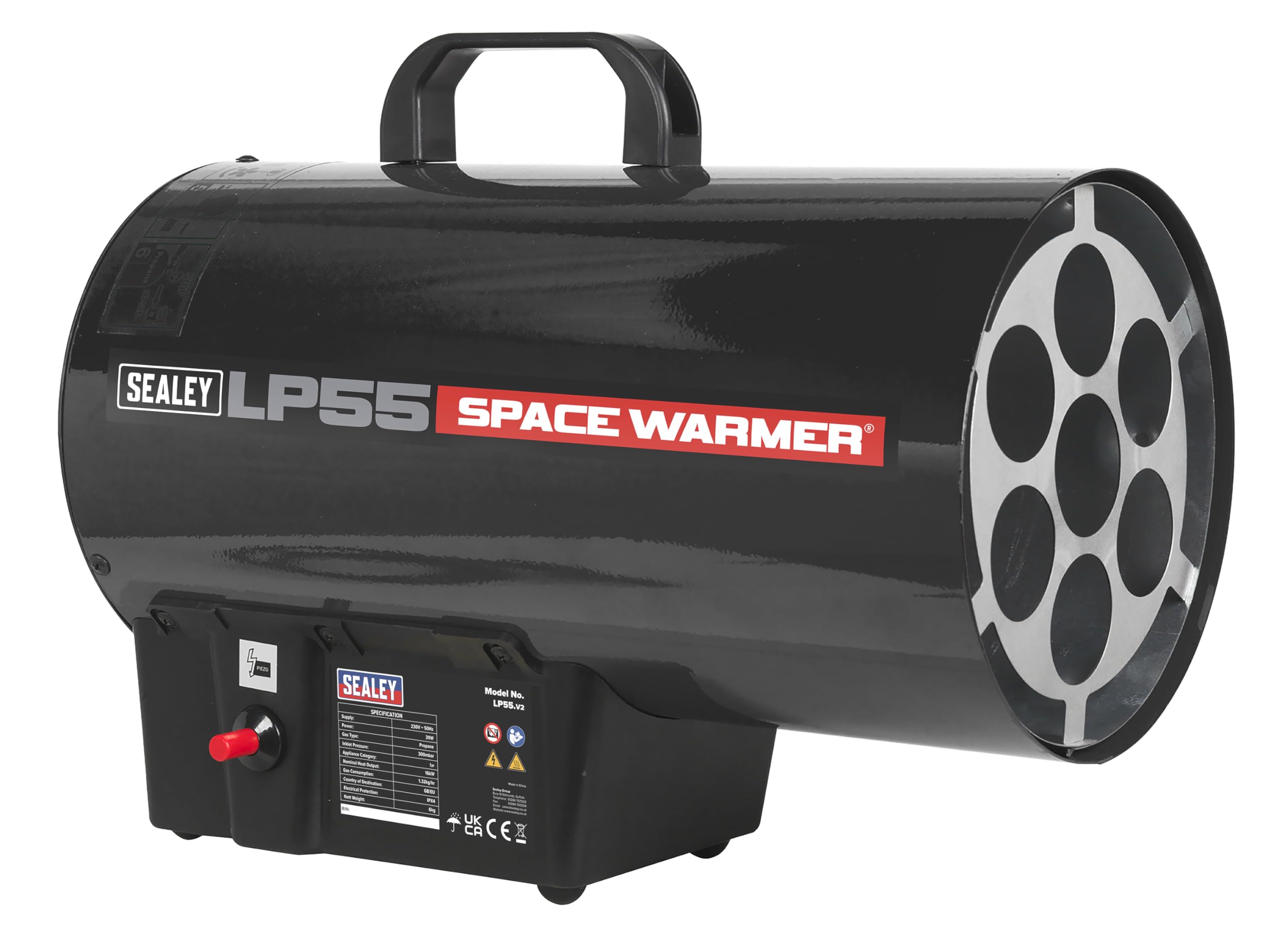 Sealey LP55 54,500 BTU/hr Propane Space Heater for Garages, Workshops & Outdoor Use - Portable High-Power Heating Solution