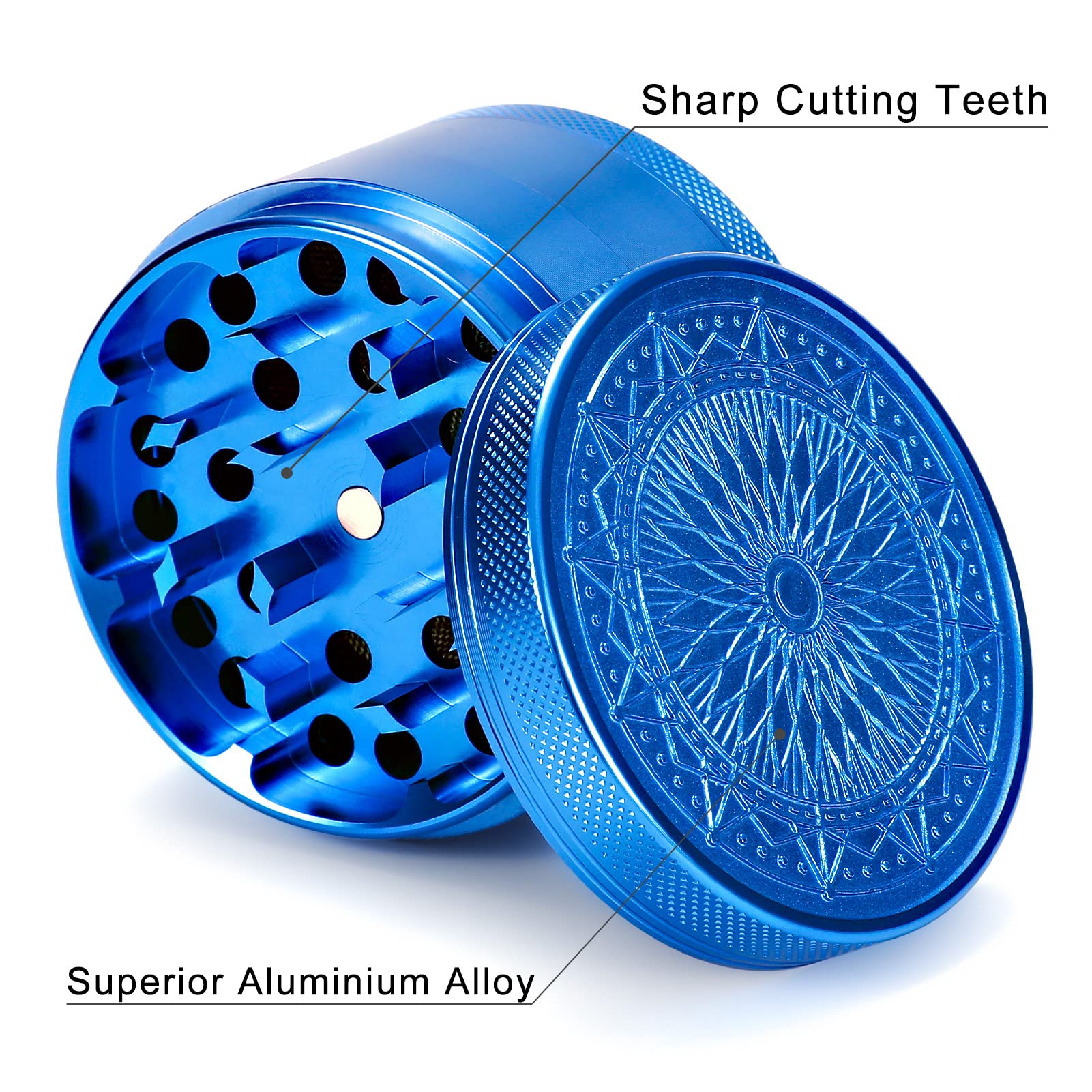 2.5 Inch Large Kitchen Grinder with Exquisite Pattern - Blue Spice Grinder for Herbs, Pepper, Salt | Perfect for Cooking, Baking & Seasoning Dishes