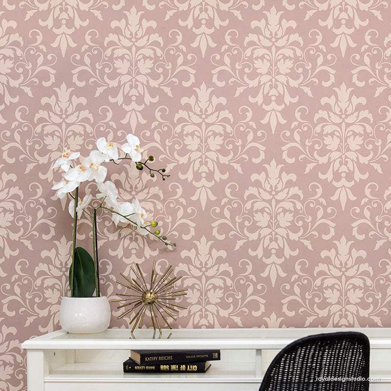 Foliate Damask Wall Stencil - Reusable DIY Painting Template for Home Decor, Wall Art, and Furniture Makeover | Perfect for Bedroom, Living Room, and Nursery Accent Walls