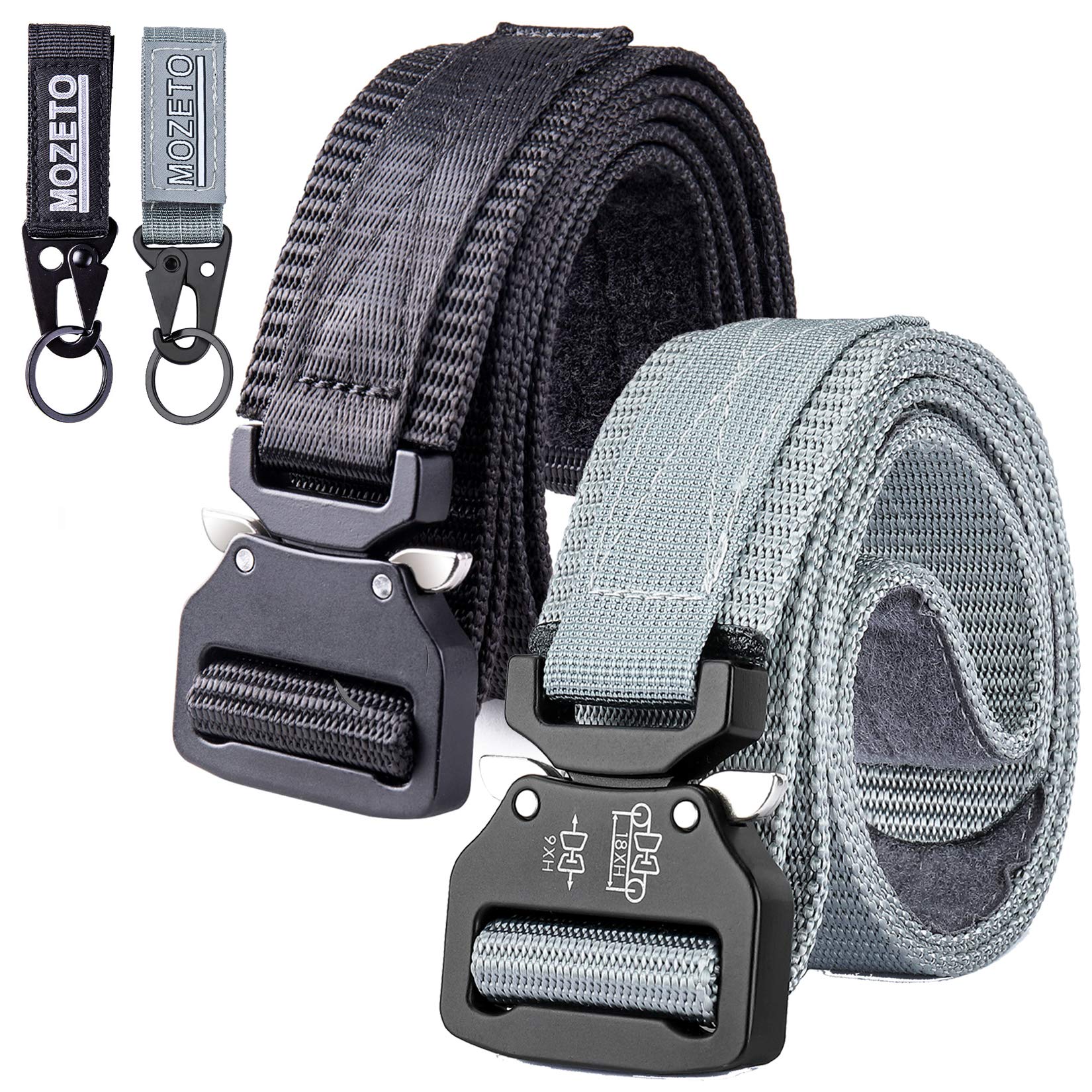 MOZETO Tactical Belt for Men - 2 Pack Concealed Carry Gun Belt with Quick Release Buckle & Velcro - Durable EDC Hunting Waist Belt for Outdoor, Hiking & Military Use