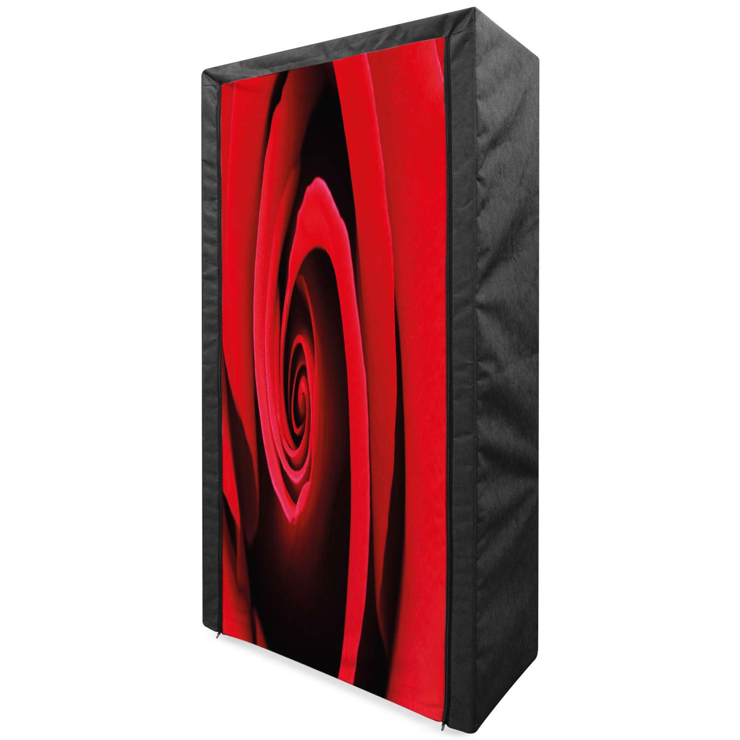 Ambesonne Rose Portable Fabric Wardrobe - Red Rose Bloom Swirl Spiral Petals Nature Theme Clothing Organizer with Shelves, 33.5