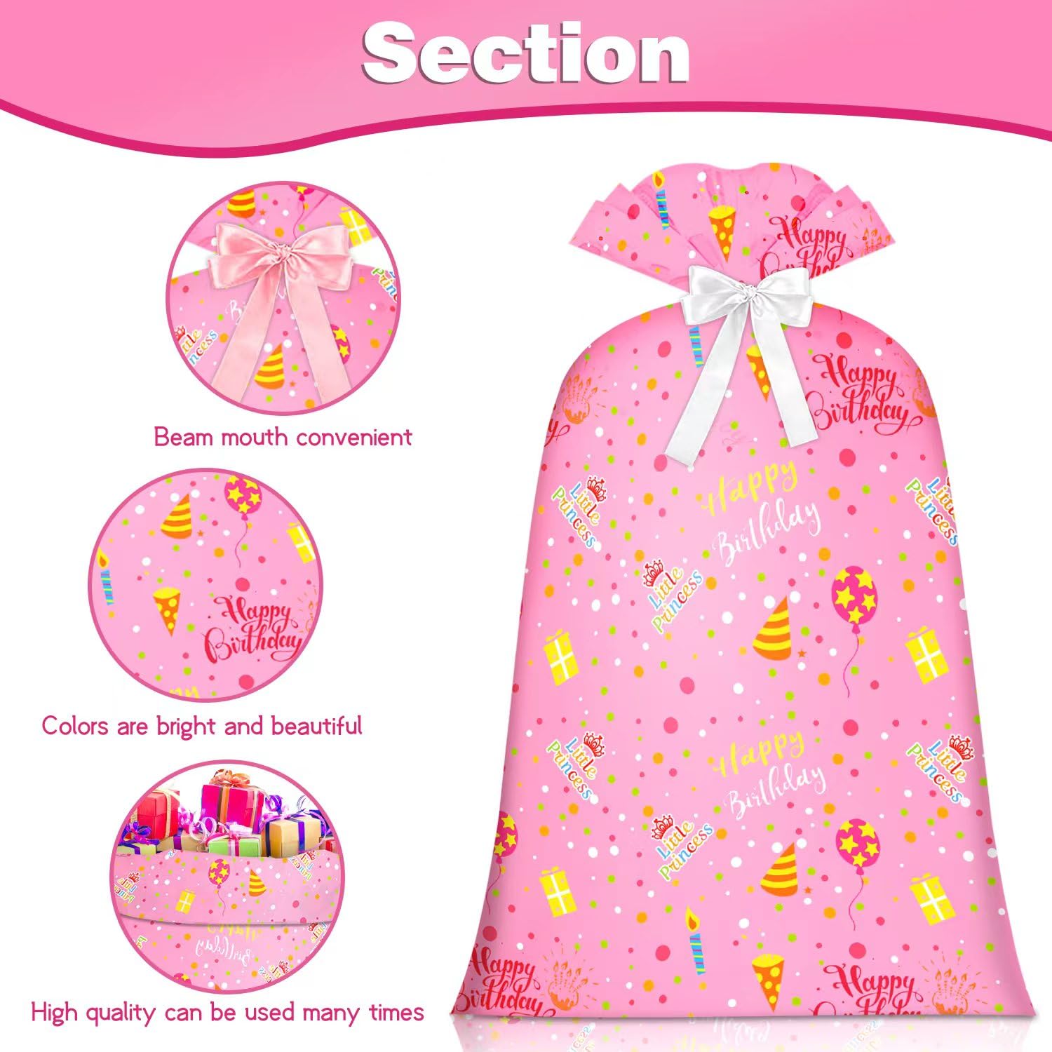 Extra Large Pink Gift Bag for Birthday - 48inch 1Pack | Perfect for Girls' Party Gifts