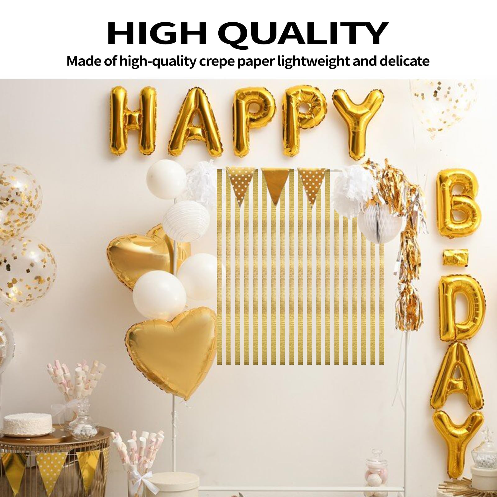 6 Rolls 492ft Crepe Paper Streamers - Golden Party Decorations (1.8