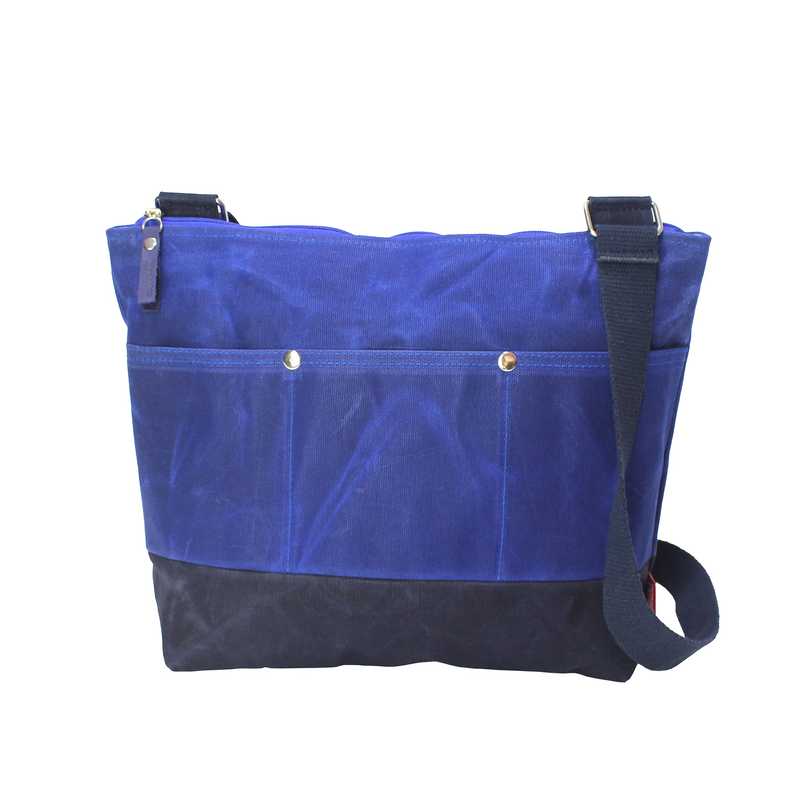 Durable Waxed Canvas Tote Bag with Zipper Pocket - Eco-Friendly Unisex Work & School Bag - Waterproof Reusable Shopping Tote for Travel, Business & Everyday Use - Blue