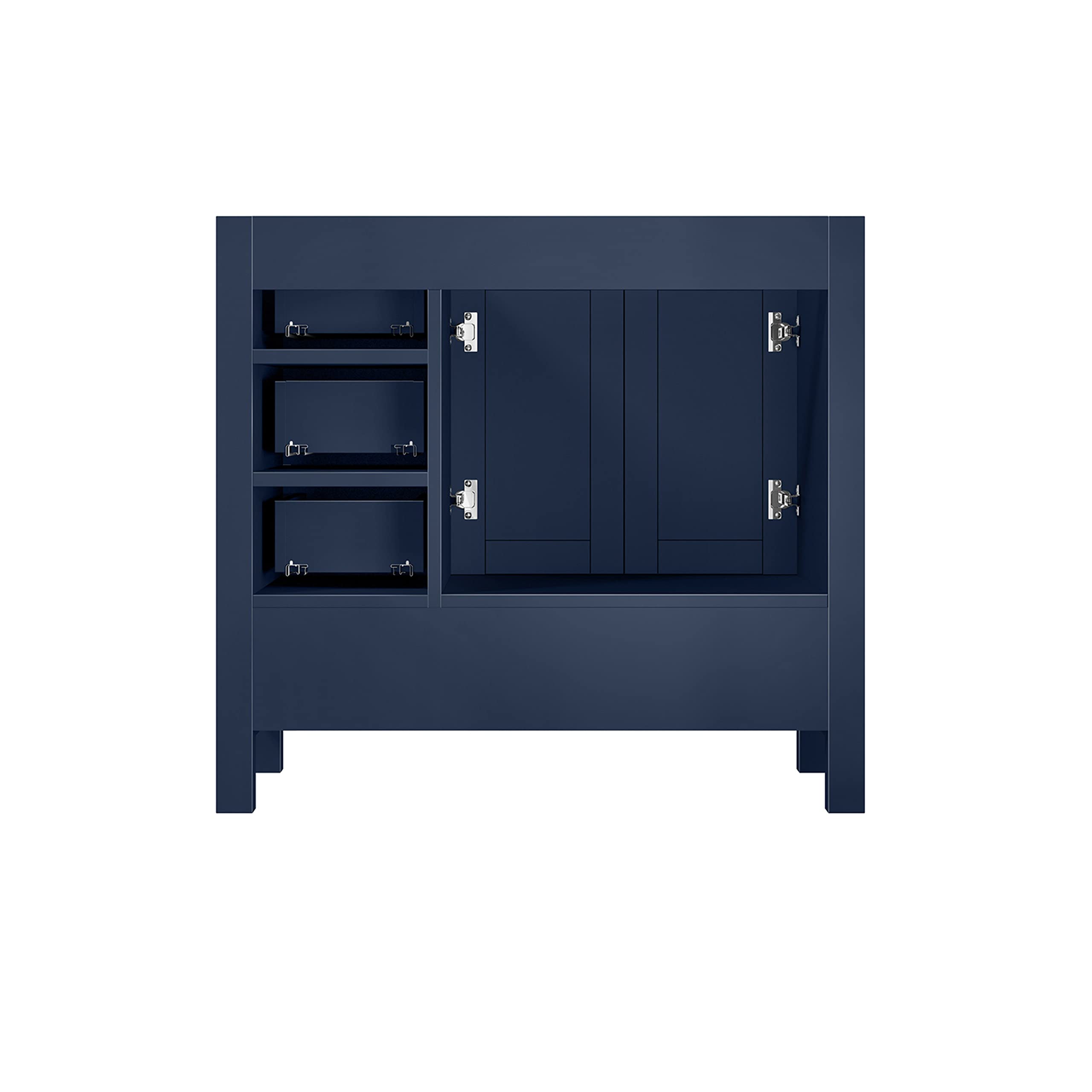 Jacques 36 Inch Wide x 22 Inch Deep Left Offset Navy Blue Bathroom Vanity Set with 34 Inch Mirror - Perfect for Modern Master Bathrooms & Guest Bath Suites