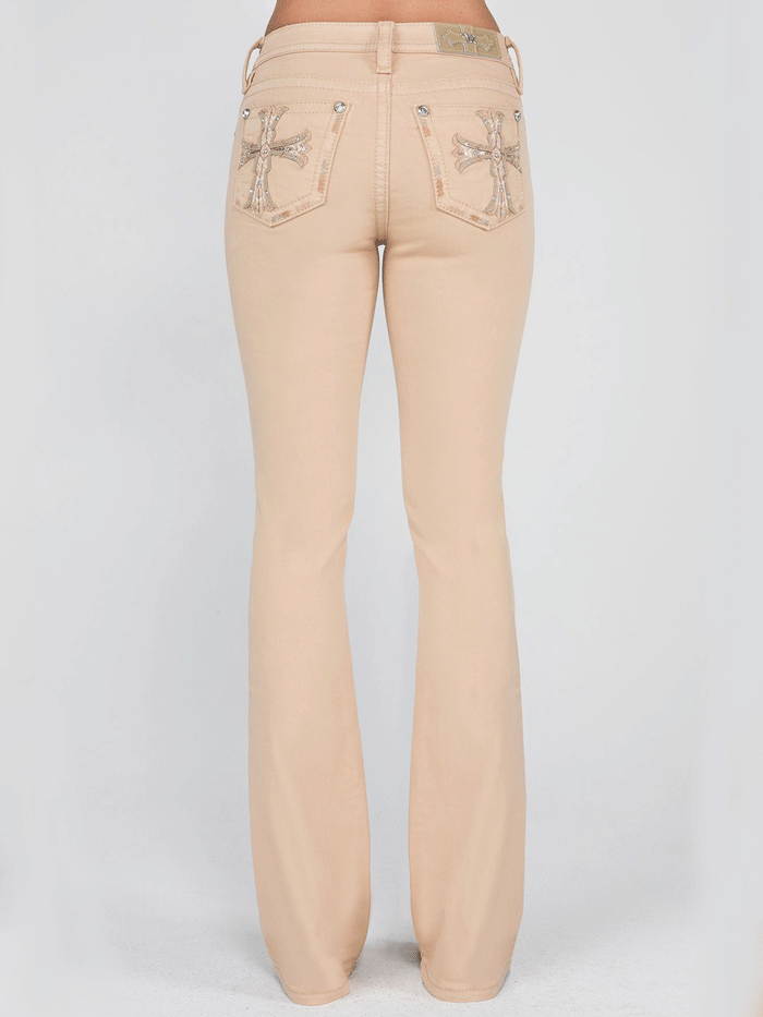 Miss Me M9261B Women's Subtle Cross Bootcut Jeans in Beige - Perfect for Casual Outings, Date Nights & Everyday Wear