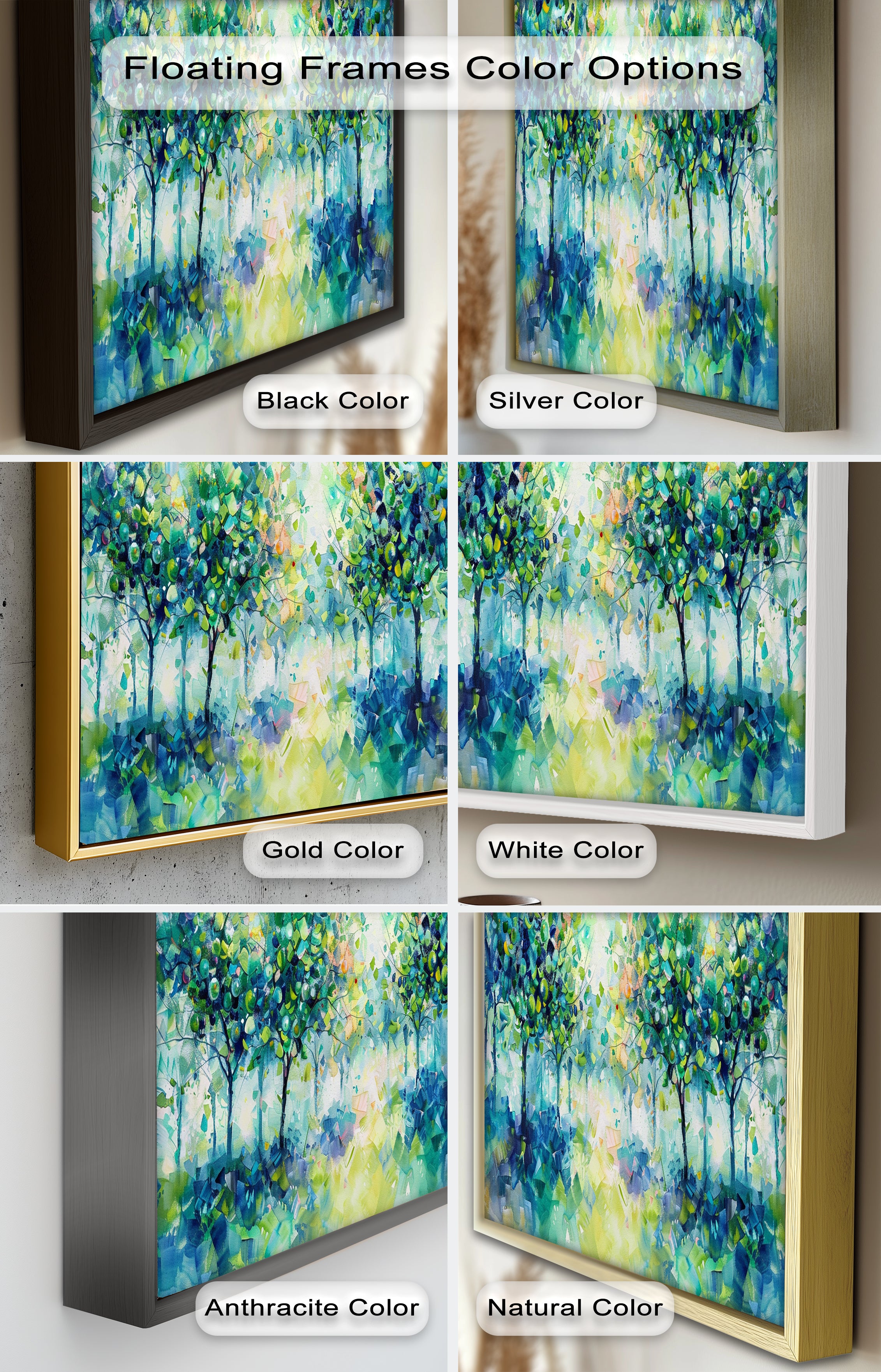 Blue & Green Forest Landscape Abstract Nature Oil Painting - Handmade Canvas Wall Art for Living Room, Bedroom & Office Decor