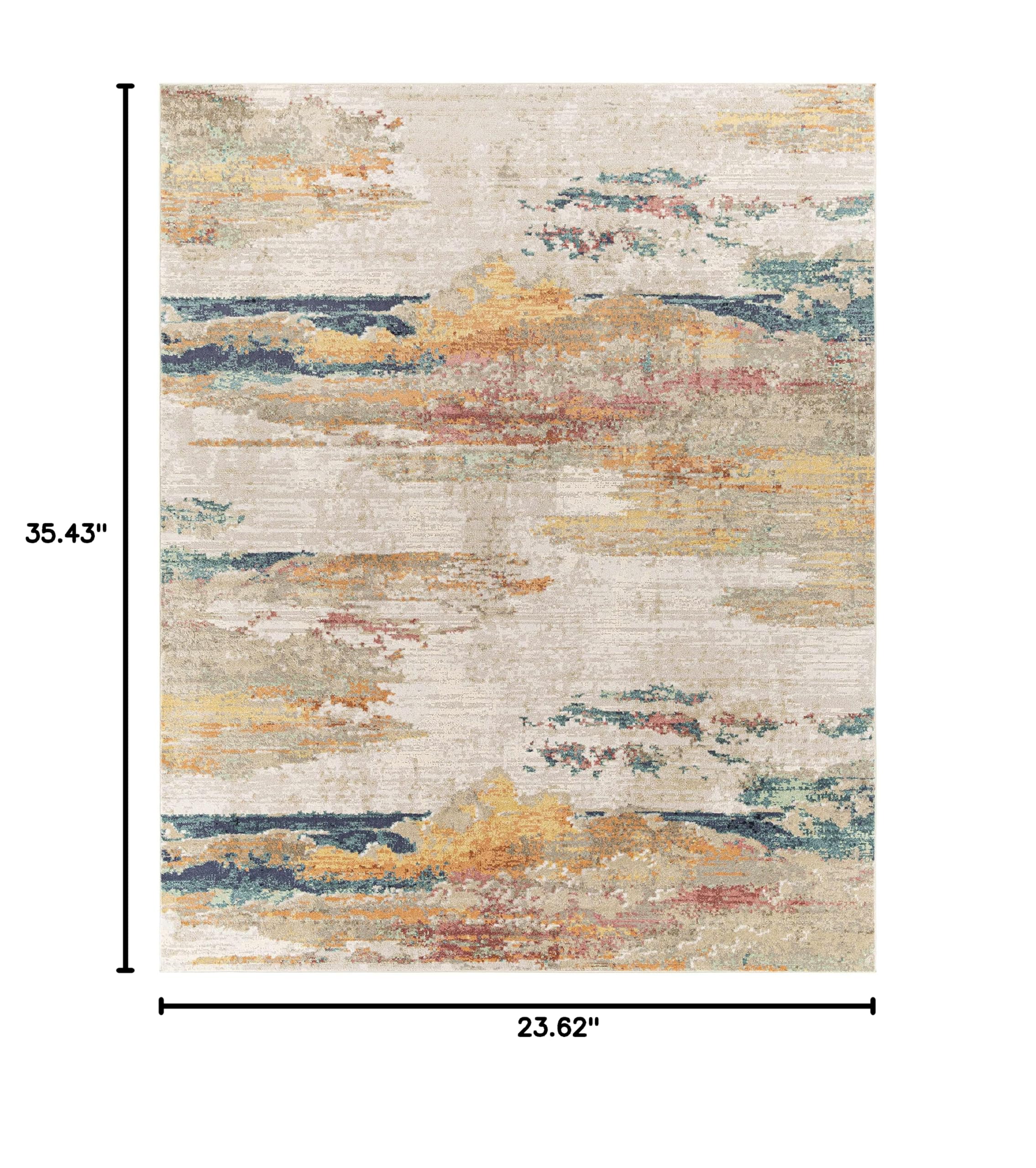 Hauteloom Pearces Soft Plush High Pile Area Rug 2' x 3' - Beige & Gray Shaggy Carpet for Living Room, Bedroom, Nursery - Cozy Floor Mat for Home Decor, Kids Play Area & Pet-Friendly Space
