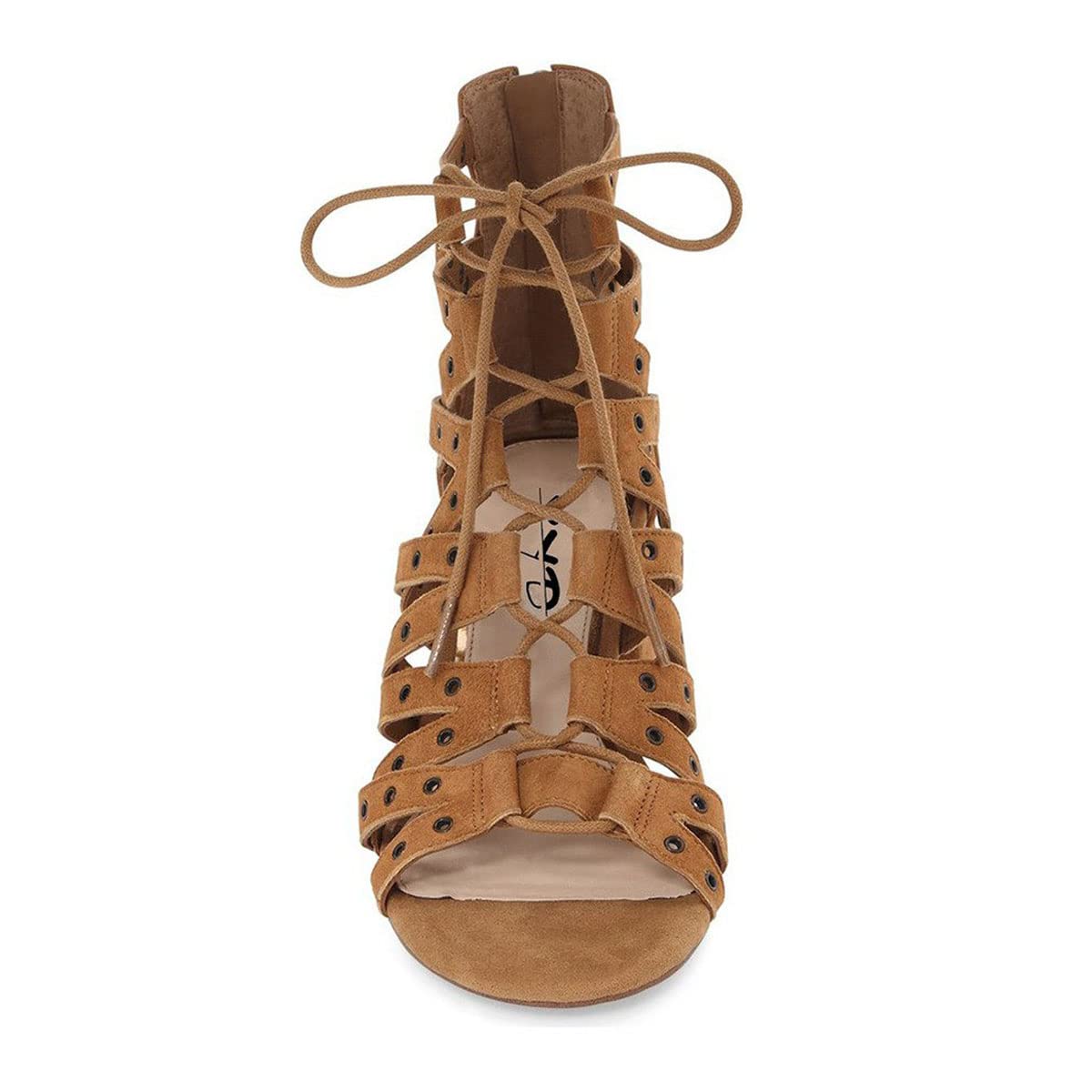 XYD Women's Gladiator Caged Block Heel Sandals - Open Toe, Grommet Straps & Cutout Back Zipper Dress Pumps - Perfect for Weddings, Parties & Night Out