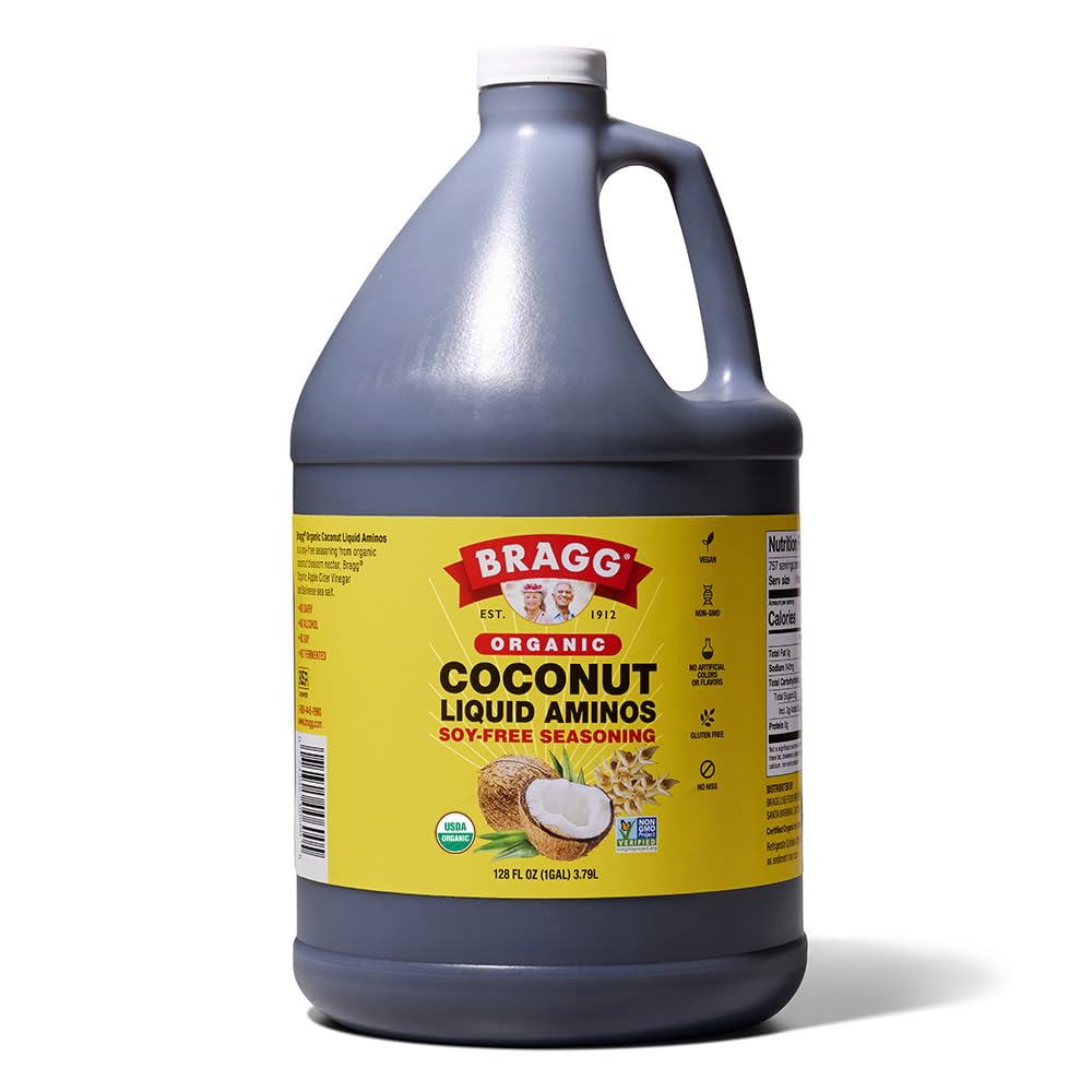 Bragg Organic Coconut Aminos - Soy-Free, Vegan, Gluten-Free, Non-GMO, Kosher Certified Seasoning Sauce (128 oz) - Perfect for Stir-Fry, Salad Dressing & Marinades