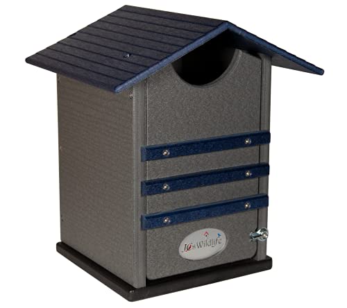 JC's Wildlife Green & Tan Ultimate Poly Screech Owl Nesting Box - Durable Owl House for Screech Owls, Saw-Whet Owls & Kestrels - Easy-Clean Design with Access Door - Perfect for Backyard Birdwatching & Wildlife Conservation