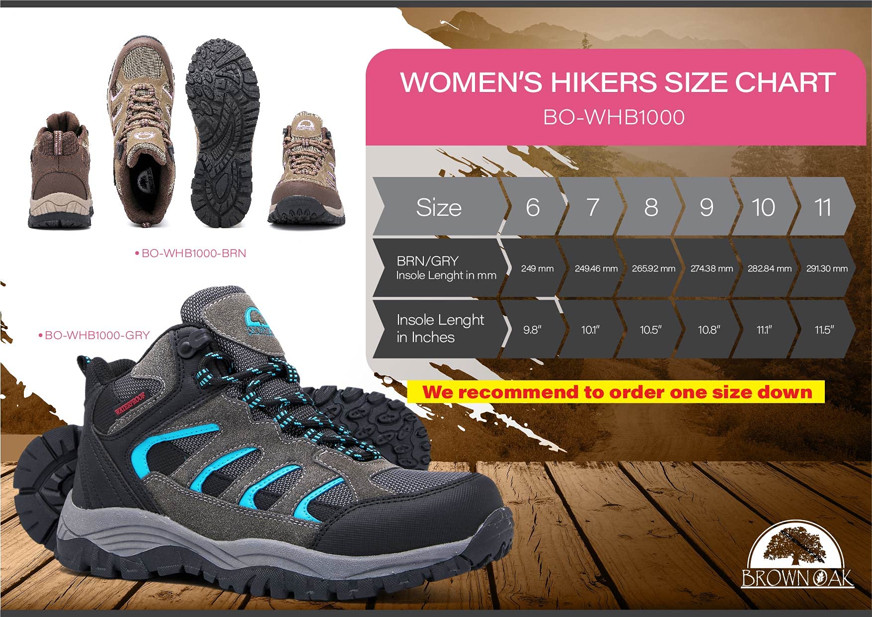 Women's Waterproof Hiking Boots - Brown Oak Outdoor Trekking & Camping Shoes for Backpacking, Work & Casual Wear | Durable & Comfortable for All-Day Adventures