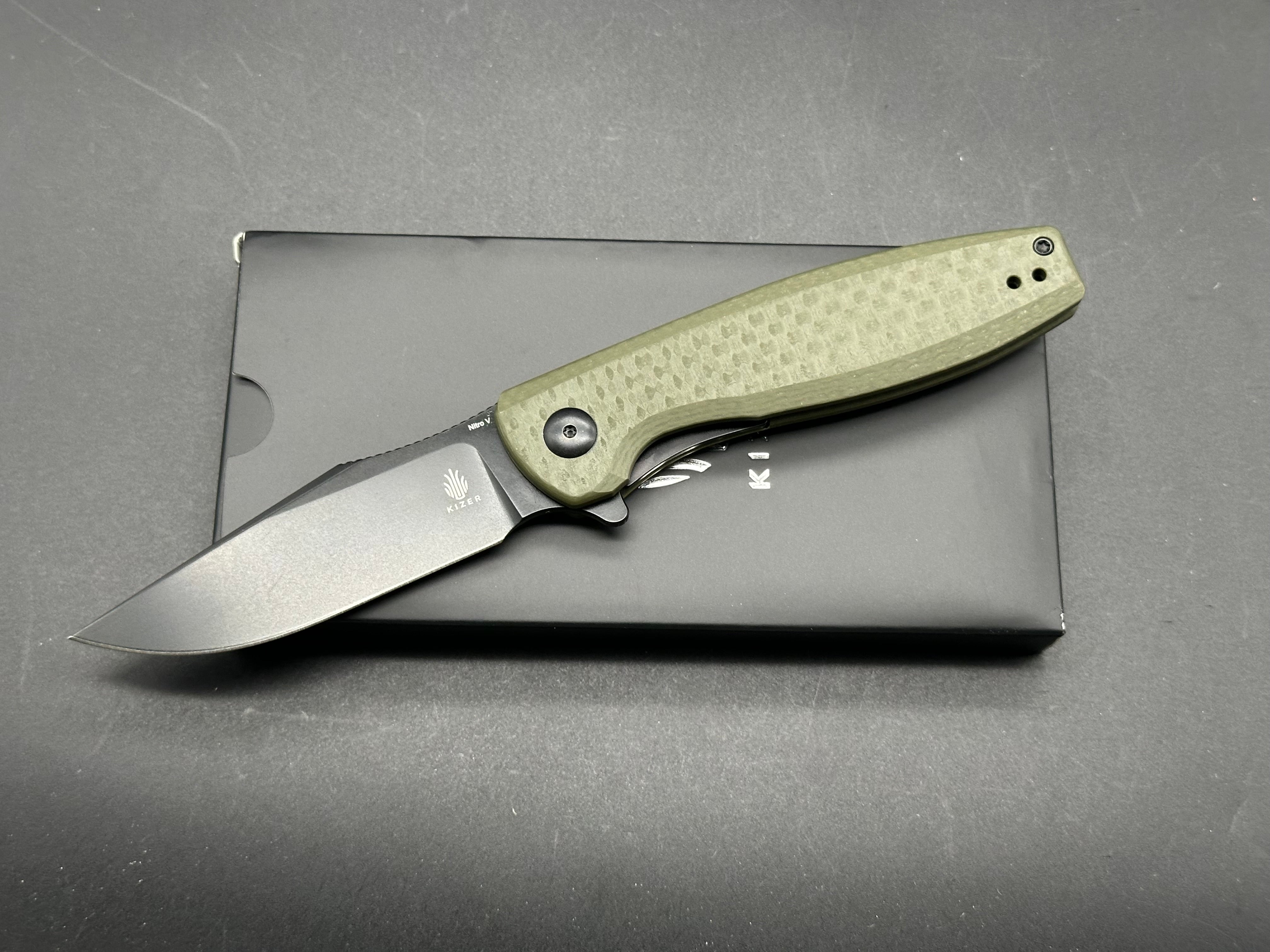 Kizer Crocodile NitroV Blade Folding Pocket Knife with Liner Lock & G10 Handle - V4716M1 (3.45