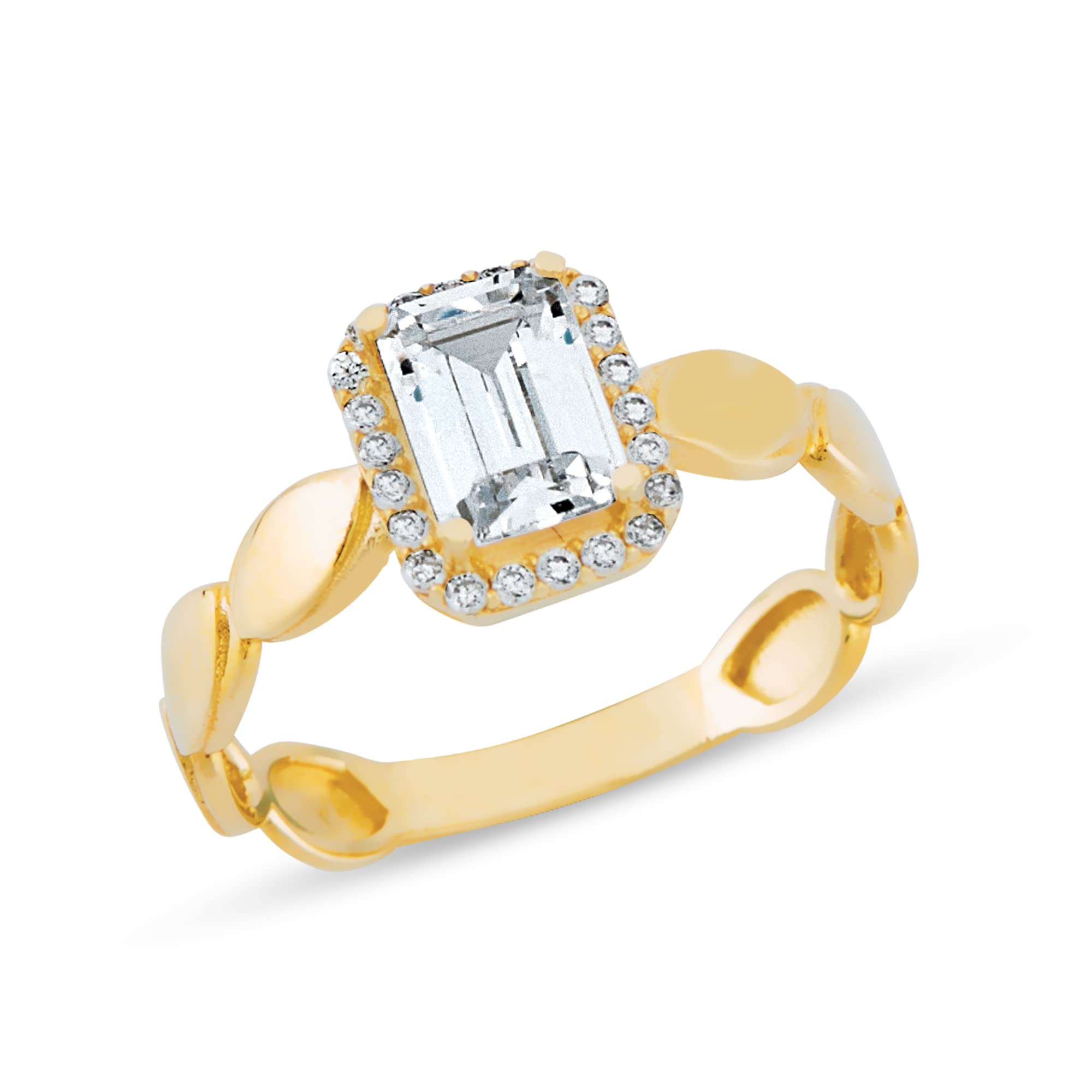 14K Solid Gold Emerald-Cut Cubic Zirconia Halo Engagement Ring with Round CZ Stones - Yellow, White & Rose Gold Options - Vintage Boho Wedding Jewelry for Women & Teens - Proposal, Promise & Bridal Ring - Size 4.5-12 - Perfect for Anniversaries, Valentine's Day & Special Occasions