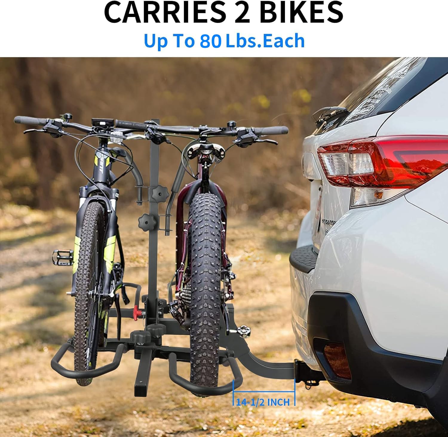 WEIZE Hitch Bike Rack - Wobble Free Smart Tilting Folding Bicycle Carrier for Standard, Fat Tire & Electric Bikes - 2-Bike Capacity (160 lbs) for 2-inch Receiver - Perfect for Road Trips, Camping & Outdoor Adventures